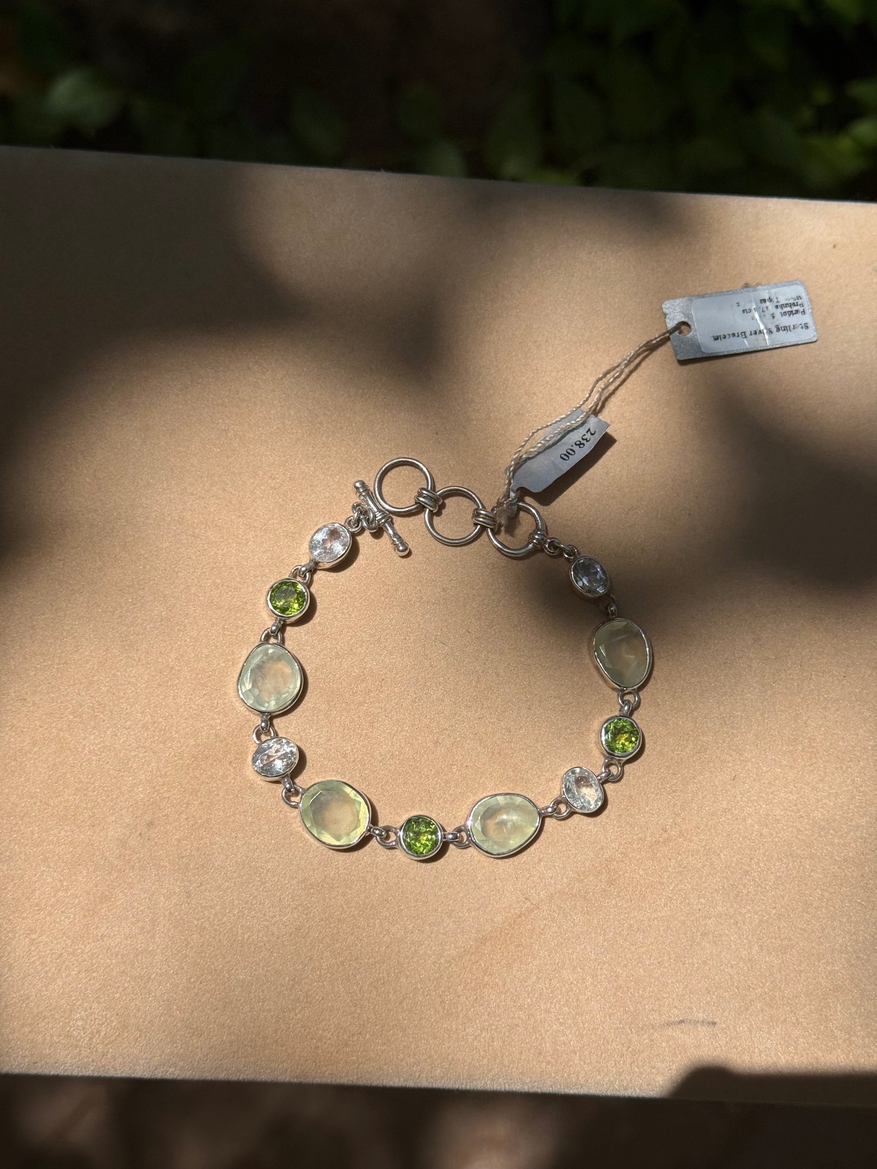 Starborn Peridot + Prehnite Bracelet in Sterling Silver