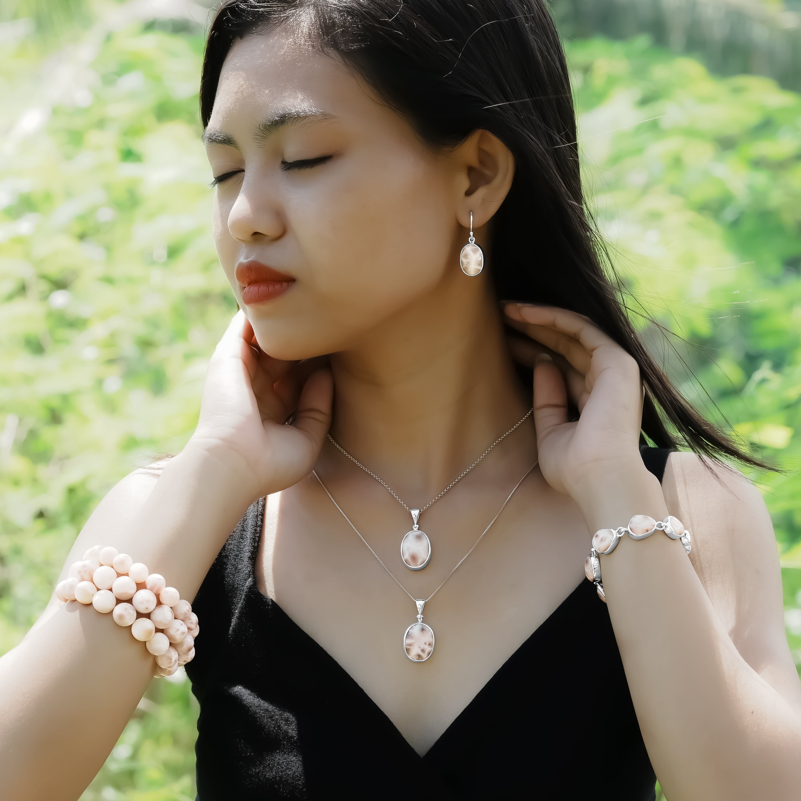 Starborn Rosa Natrolith Anhänger in Sterling Silber