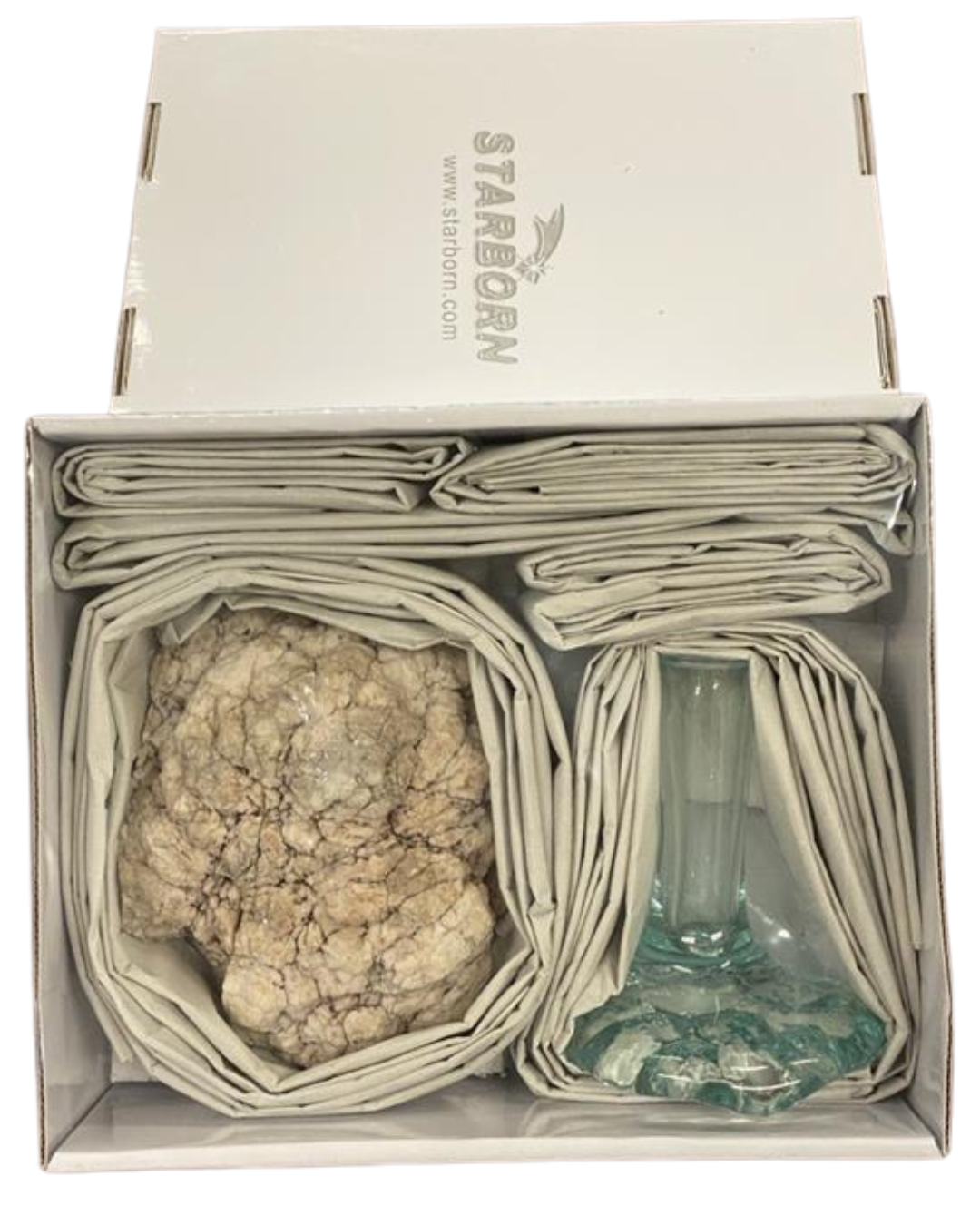 Starborn Mundgeblasene Vase aus geschmolzenem Glas auf Payson Geode ausgestellt