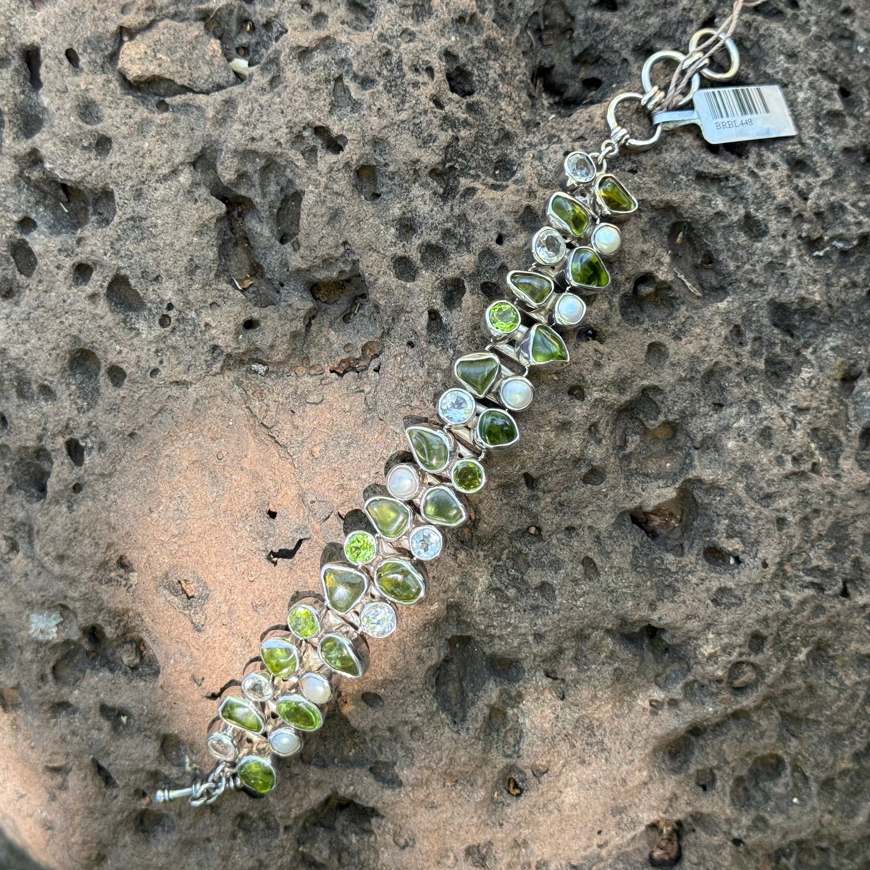 Starborn Peridot + Perlen Armband in Sterlingsilber
