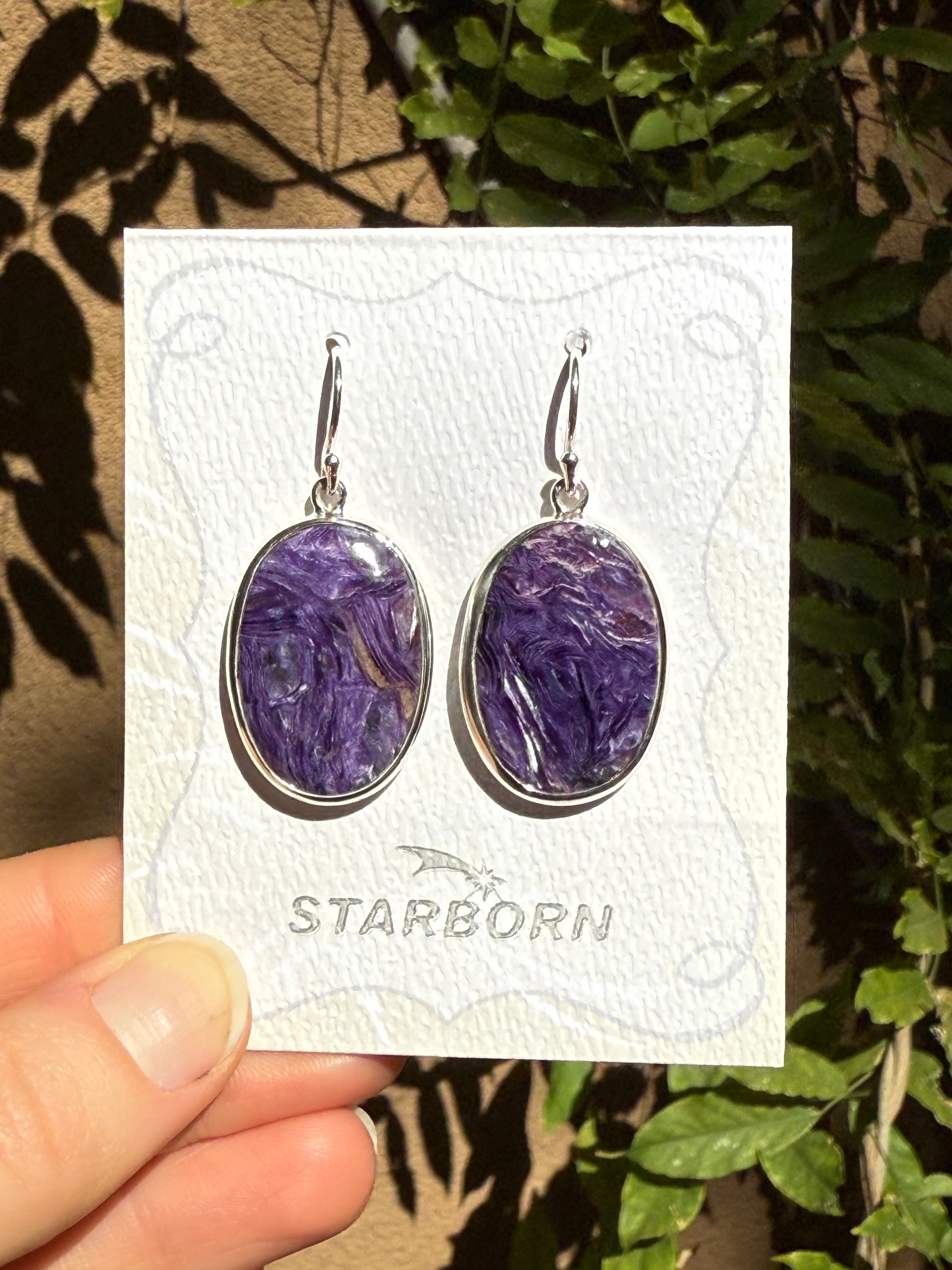 Starborn Charoite Dangle Earrings in Sterling Silver