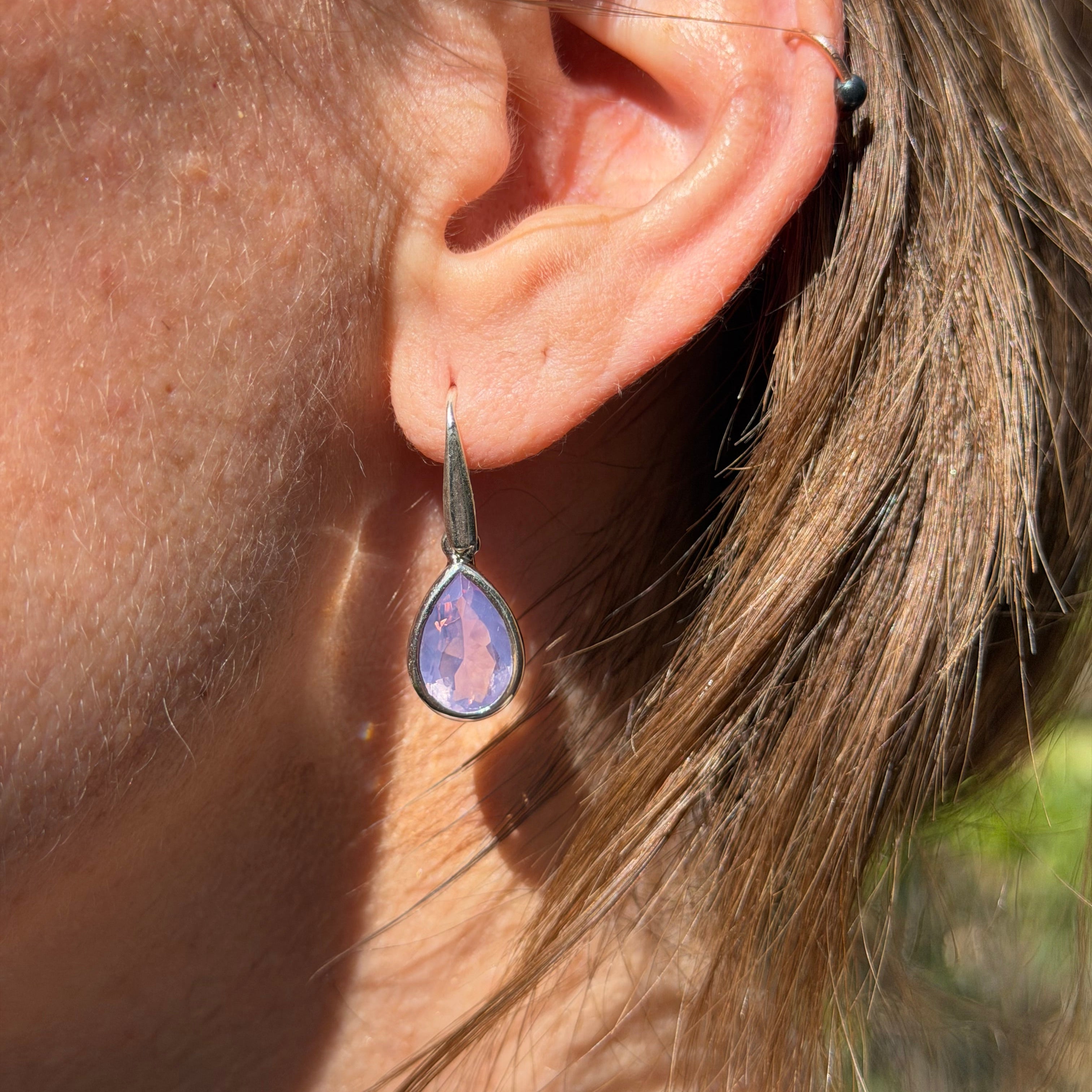 Starborn Faceted Moon Quartz Dangle Earrings in Sterling Silver