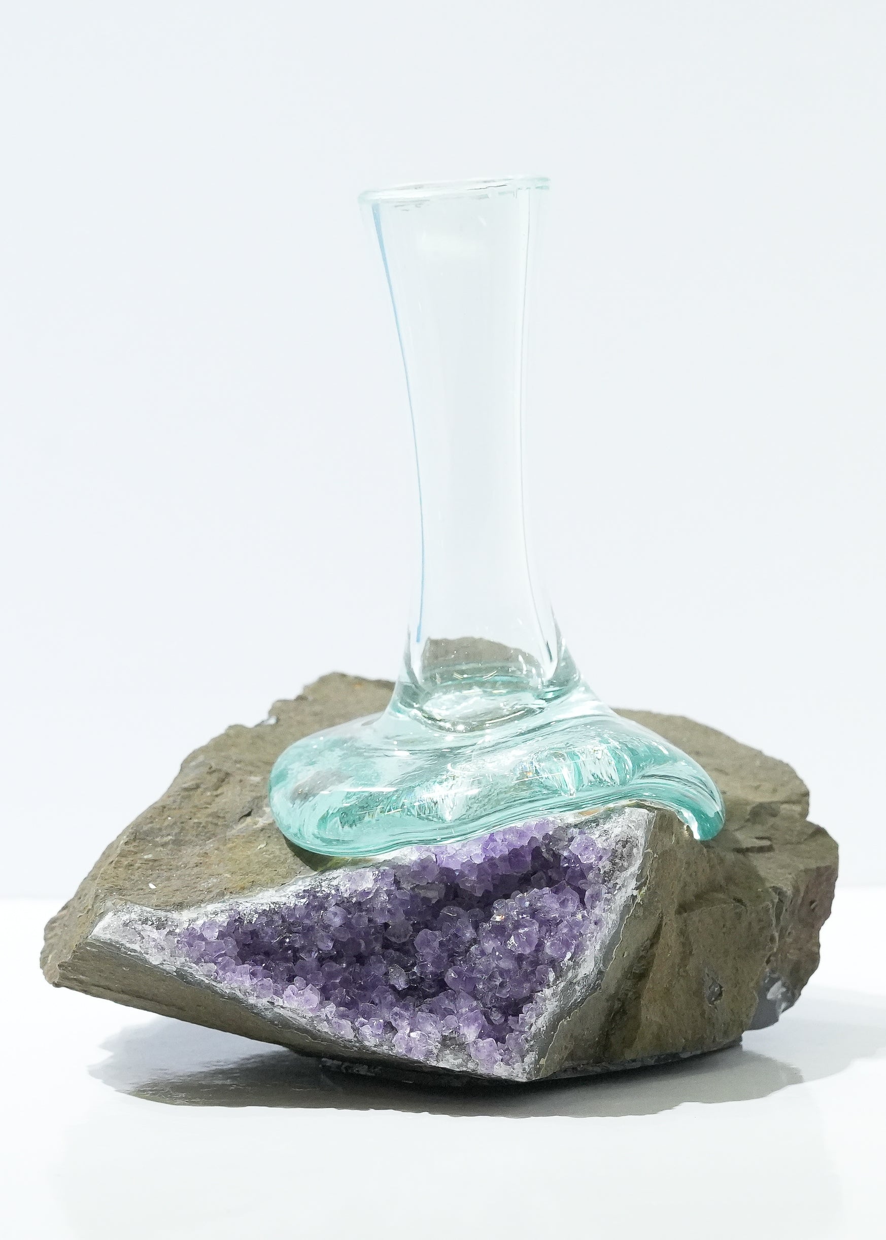 Starborn Handblown Molten Glass Vase on Amethyst with Basalt