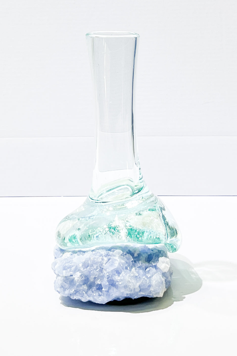 Starborn Handblown Molten Glass Vase Display on Blue Calcite
