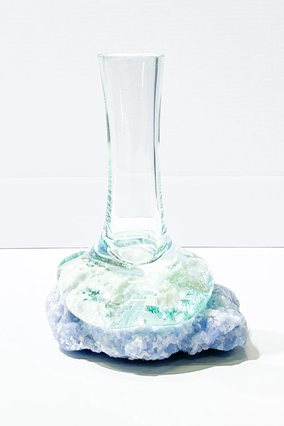 Starborn Handblown Molten Glass Vase Display on Blue Calcite