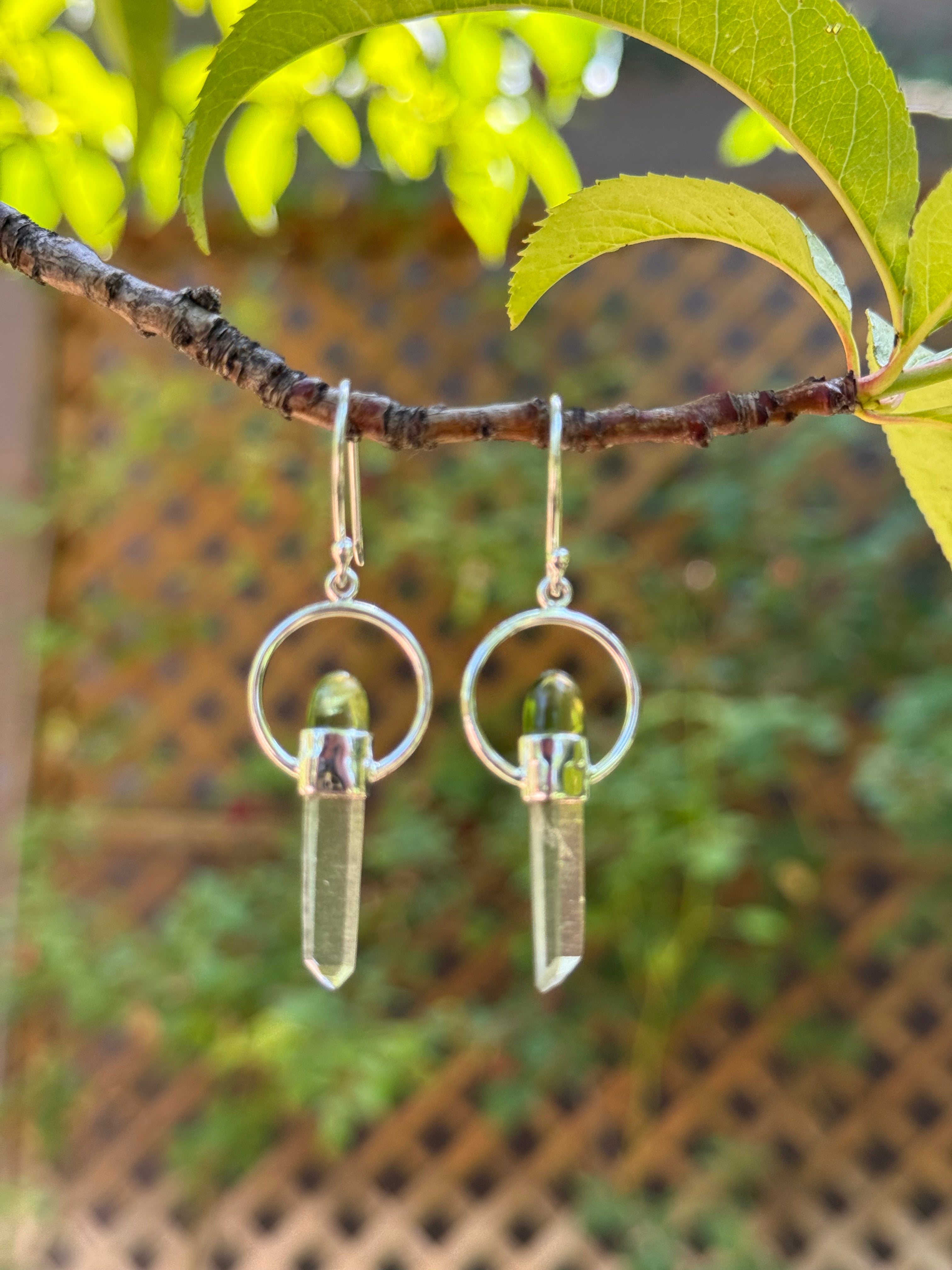 Starborn Peridot + Quartz Dangle Earrings in Sterling Silver