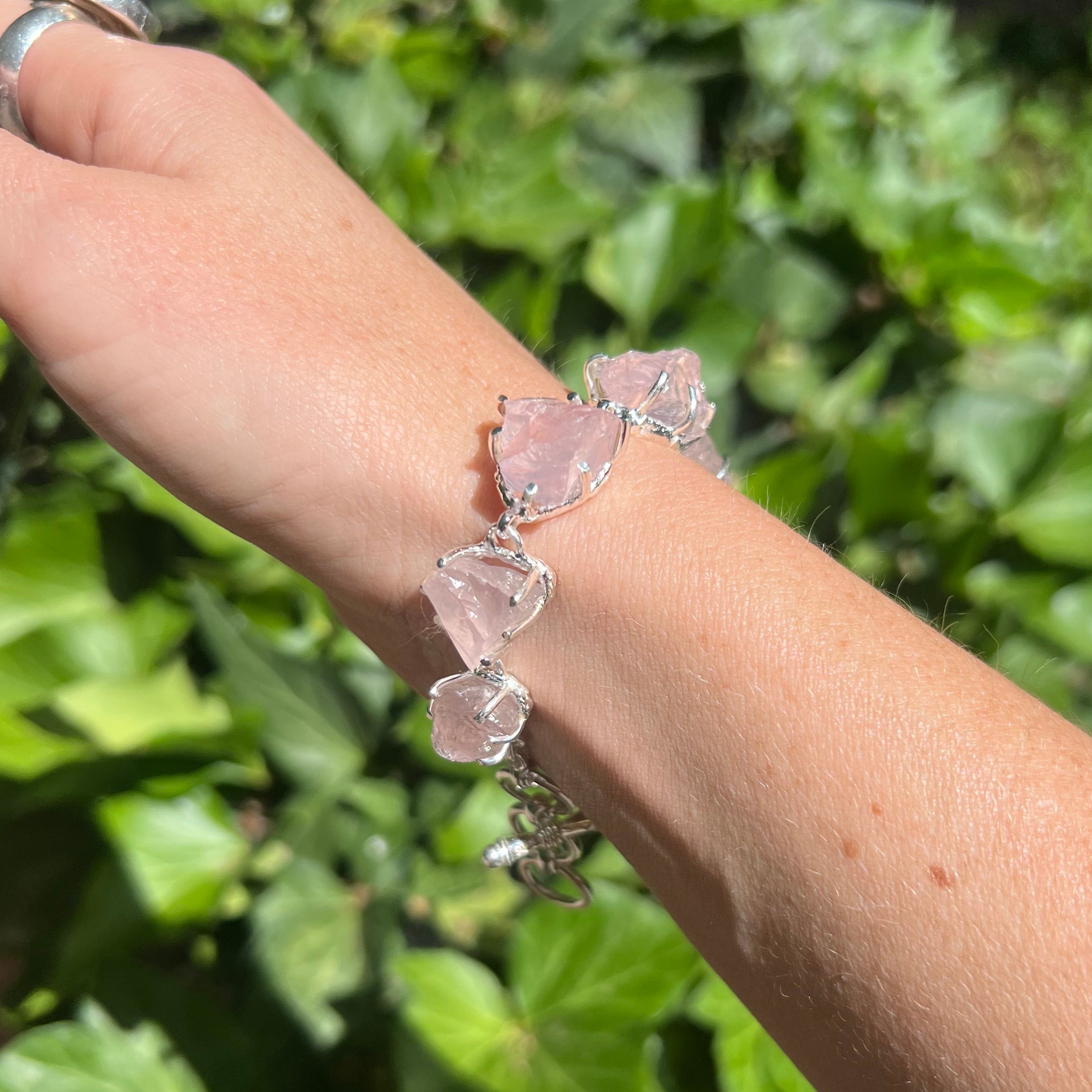 Starborn Rough Rose Quartz Bracelet in Sterling Silver
