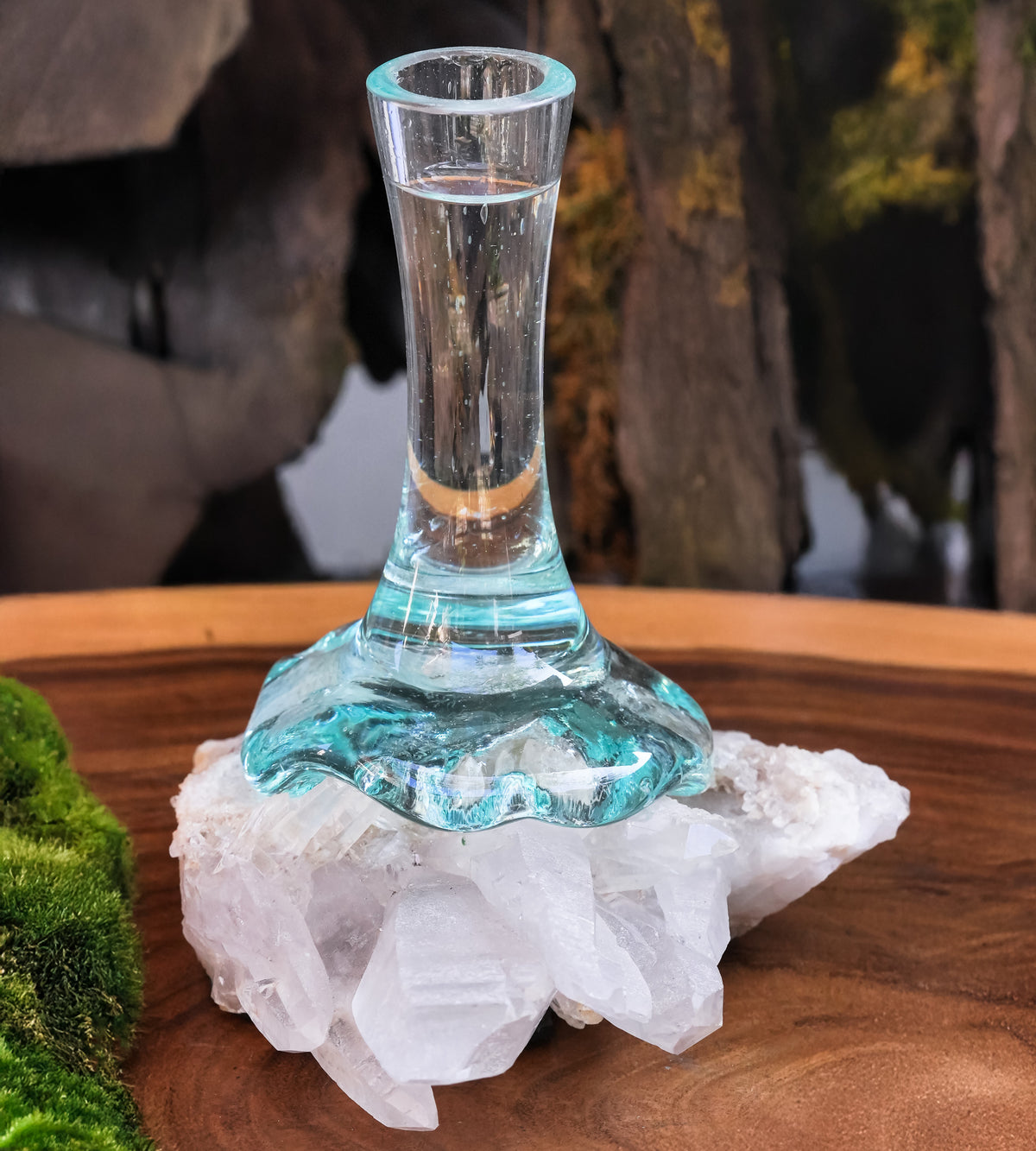 Starborn Handblown Molten Glass Vase on Brazilian Quartz