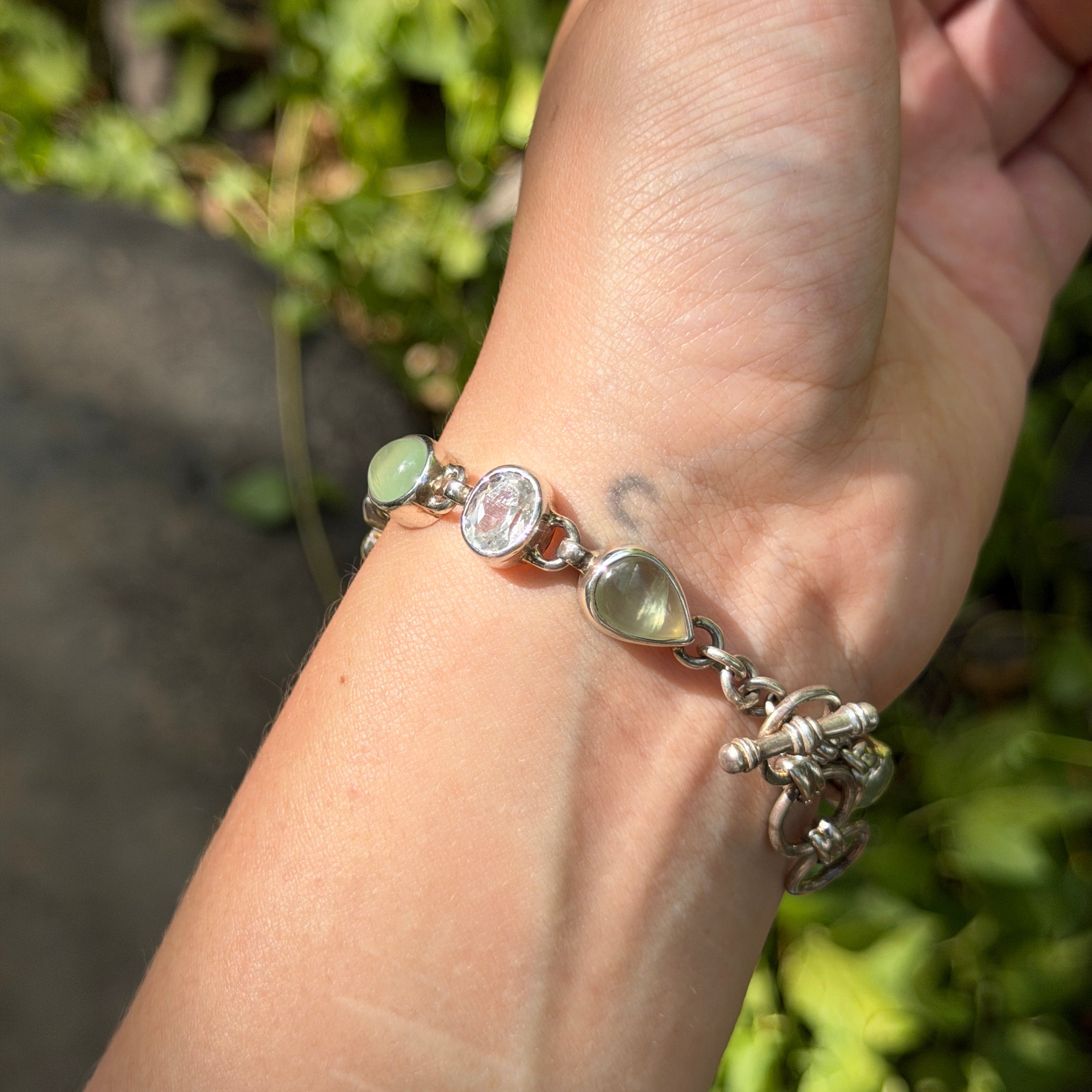Starborn Prehnite + Peridot Bracelet in Sterling Silver