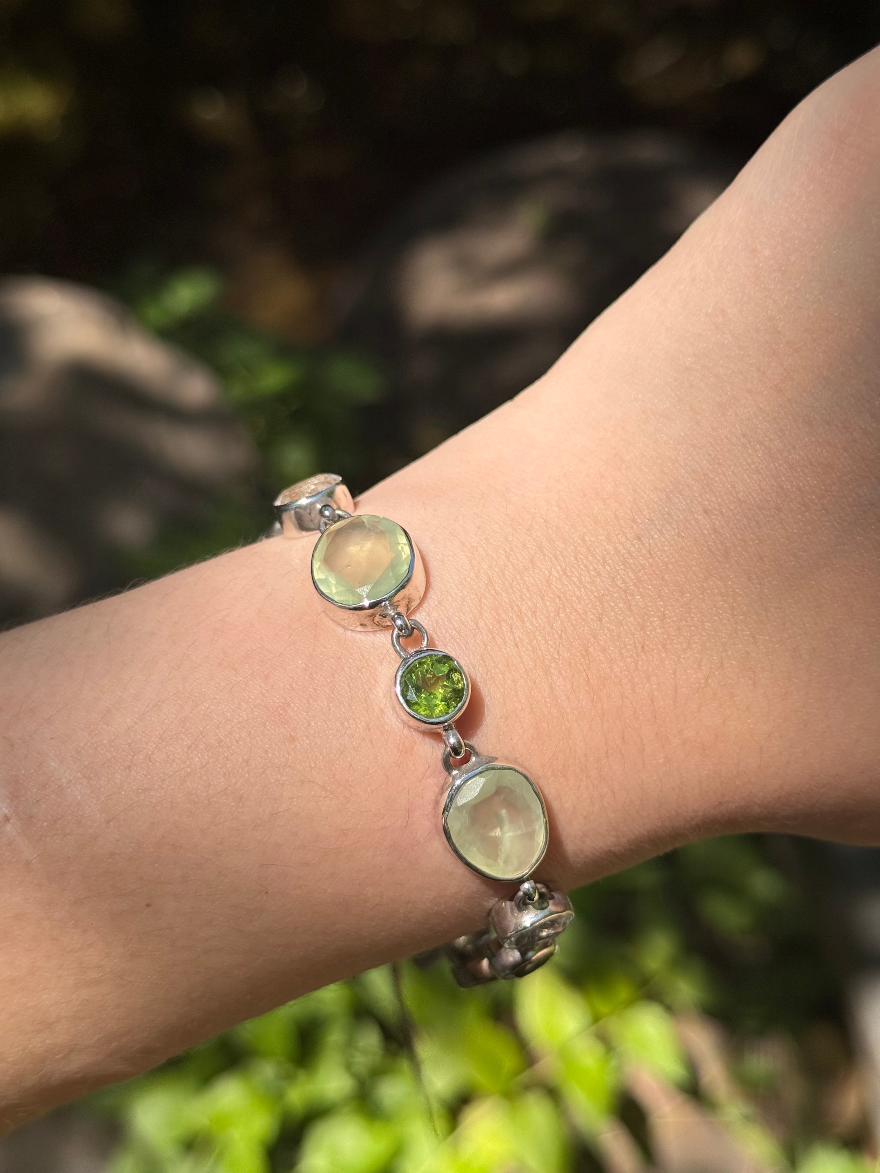 Starborn Peridot + Prehnite Bracelet in Sterling Silver