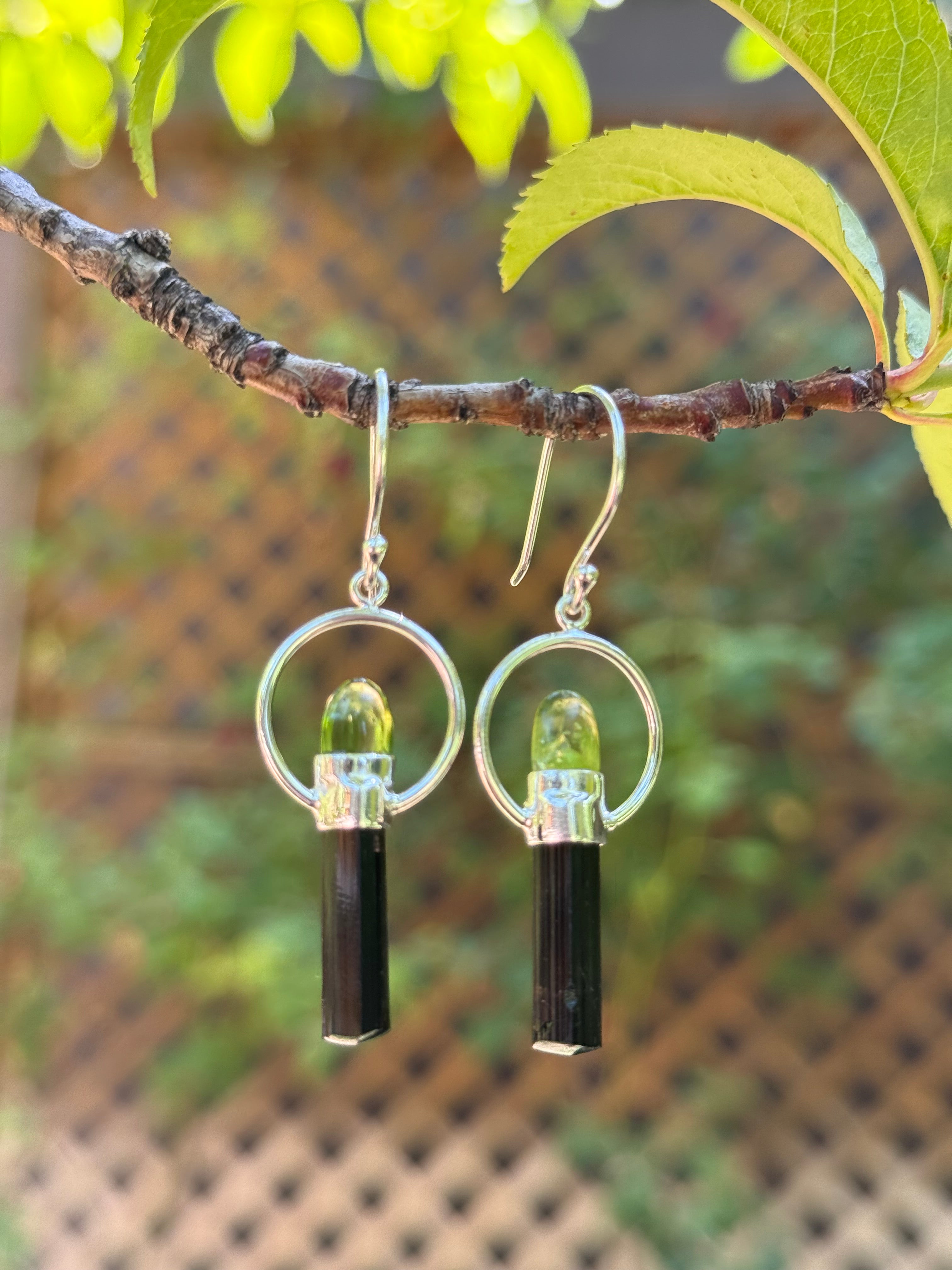Starborn Peridot + Black Tourmaline Dangle Earrings in Sterling Silver