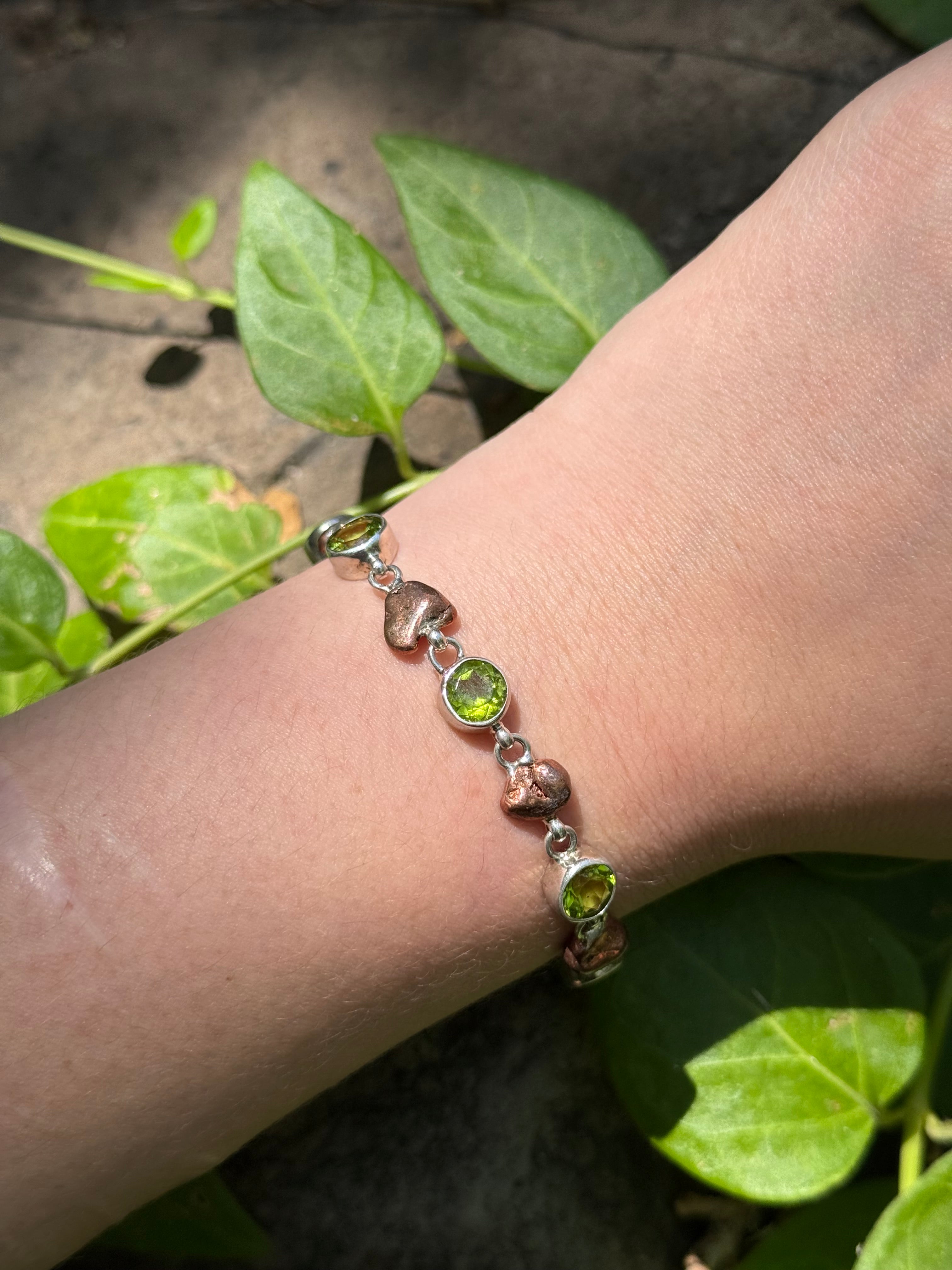 Starborn Peridot + Copper Bracelet in Sterling Silver