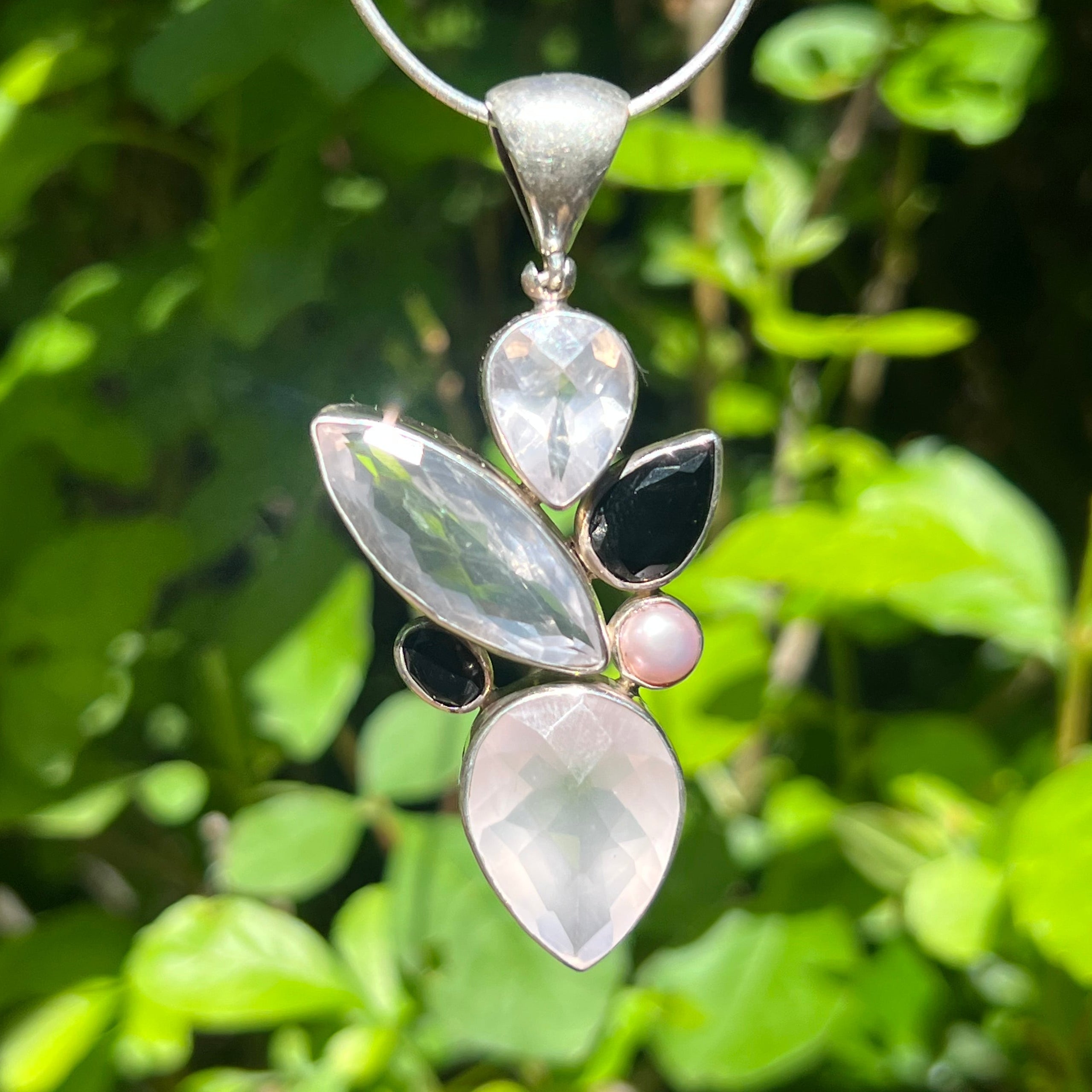 Starborn Rose Quartz & Onyx Pendant in Sterling Silver