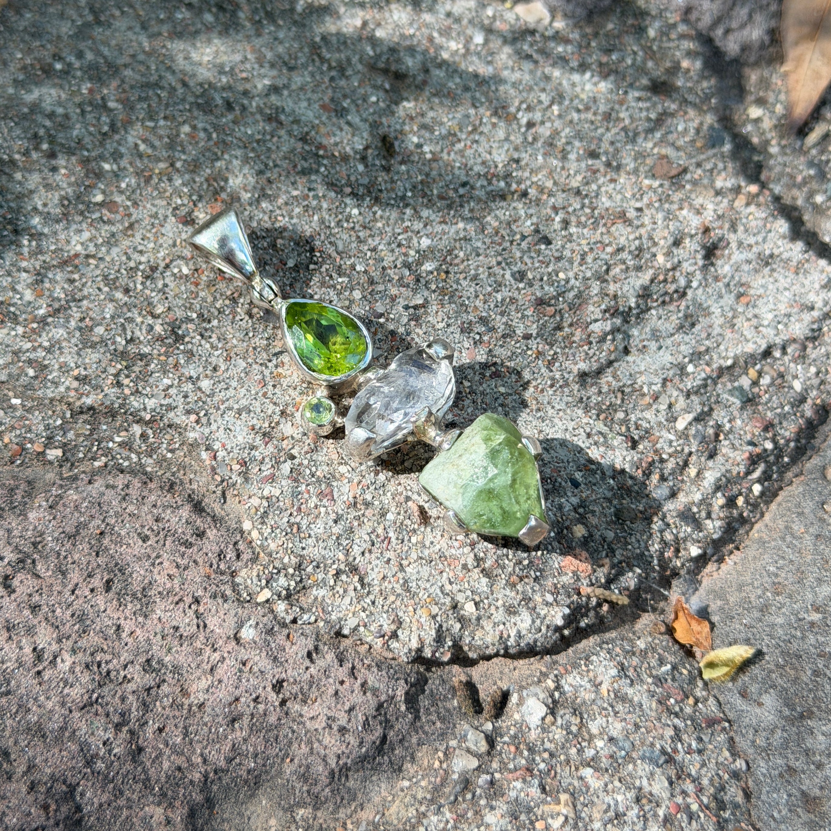 Starborn Peridot + Herkimer Diamond Pendant in Sterling Silver