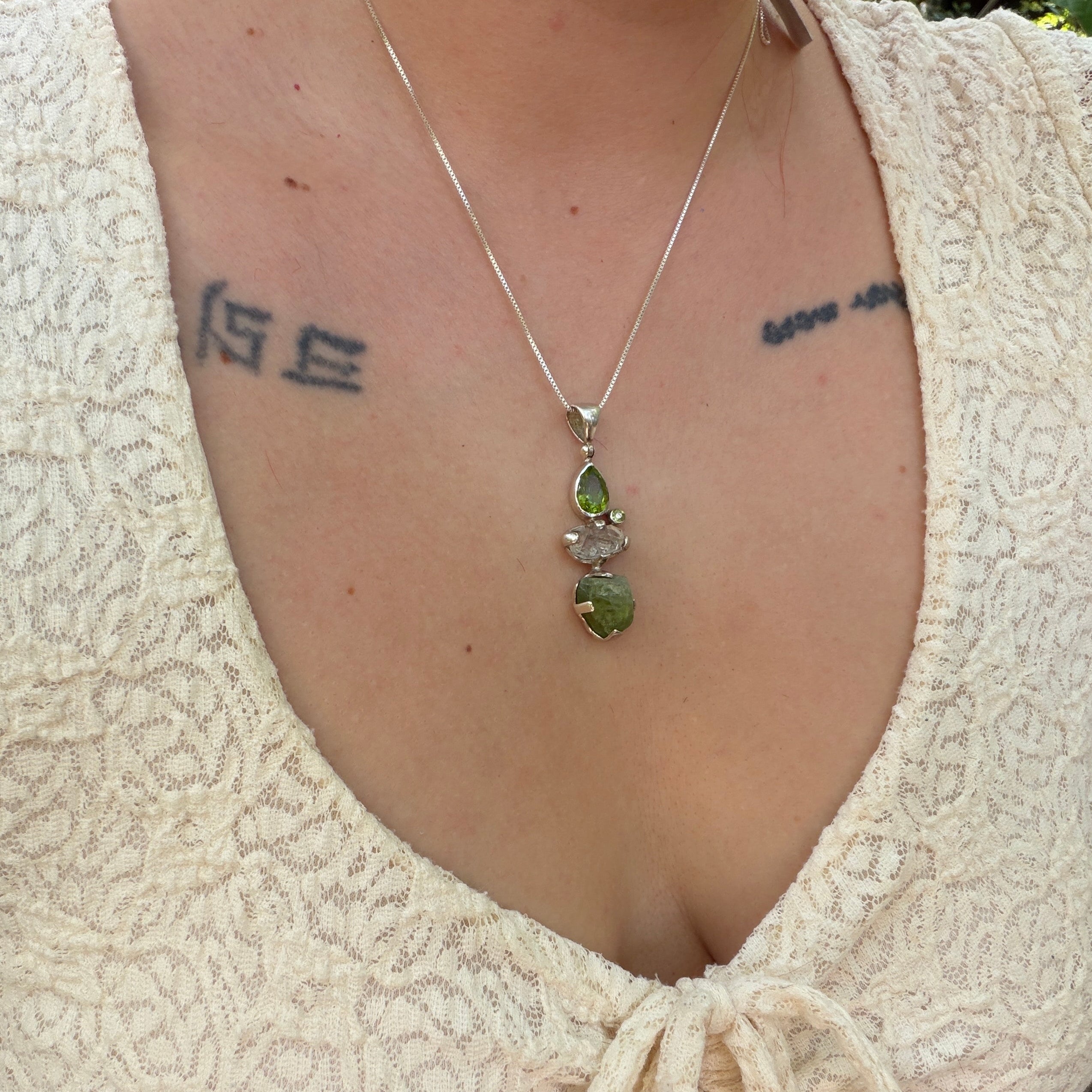 Starborn Peridot + Herkimer Diamond Pendant in Sterling Silver