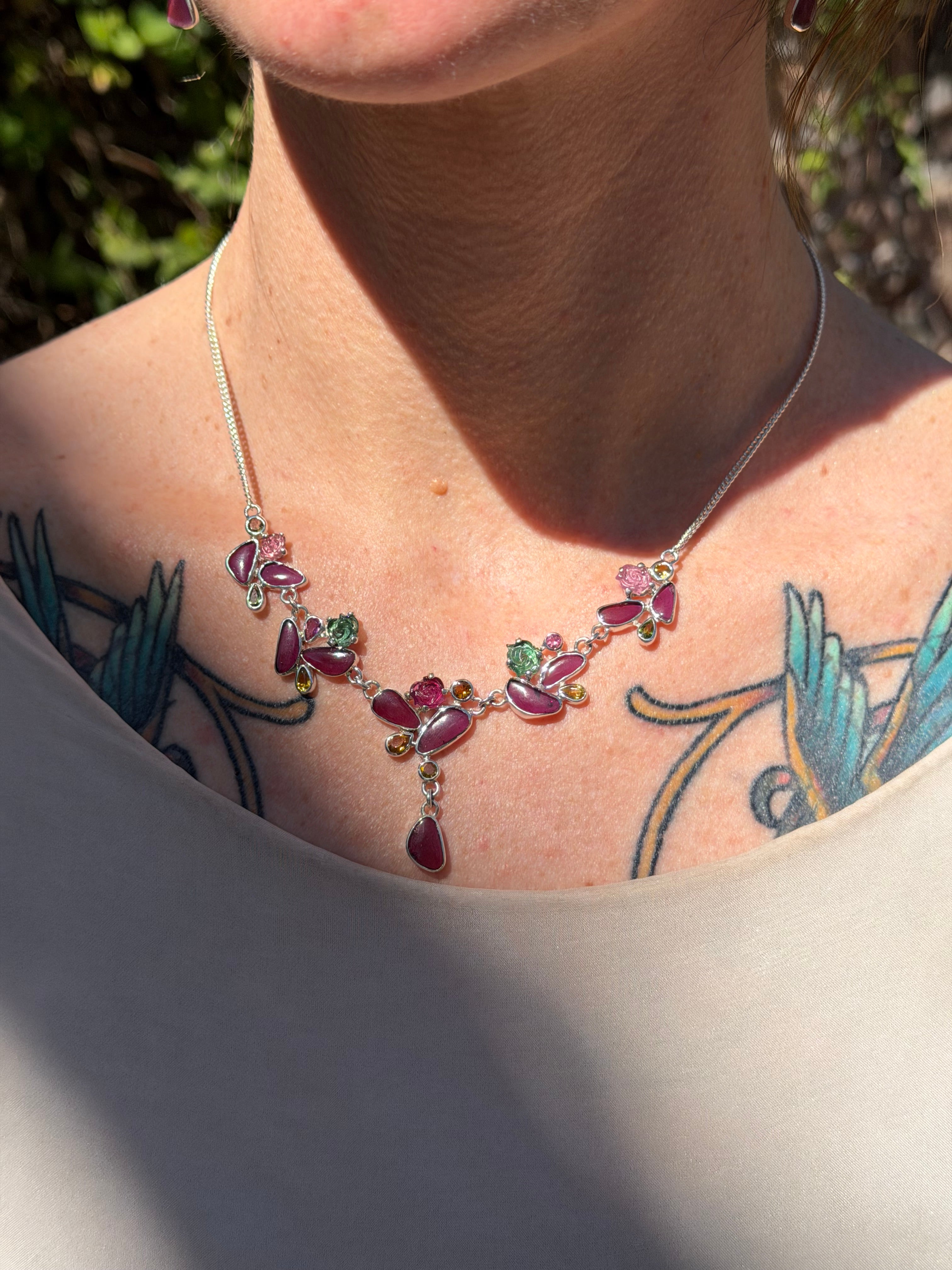 Starborn Rhodolite Garnet & Tourmaline Matching Set in 925 Sterling Silver