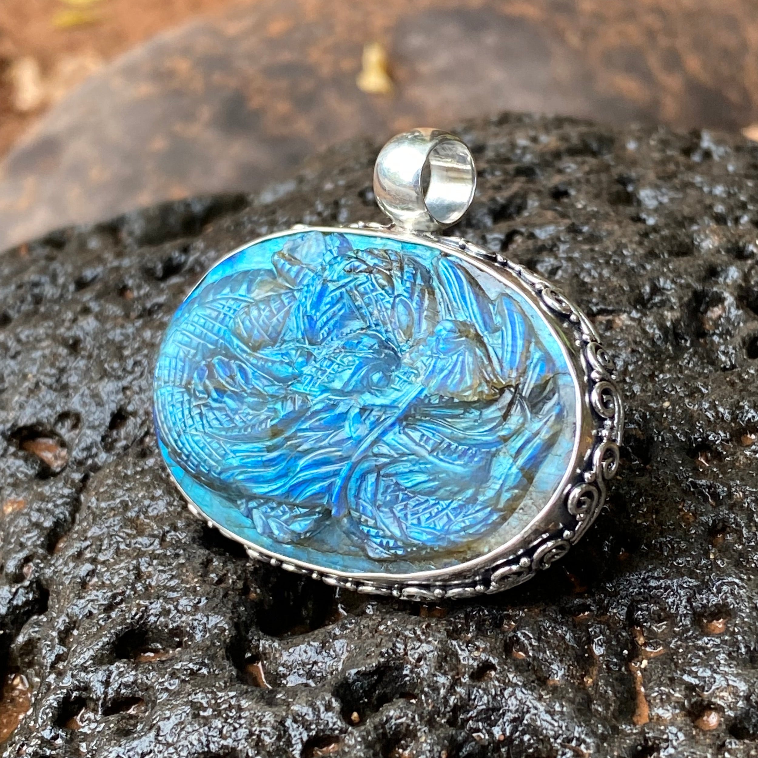 Starborn Labradorite Dragon Pendant in Sterling Silver