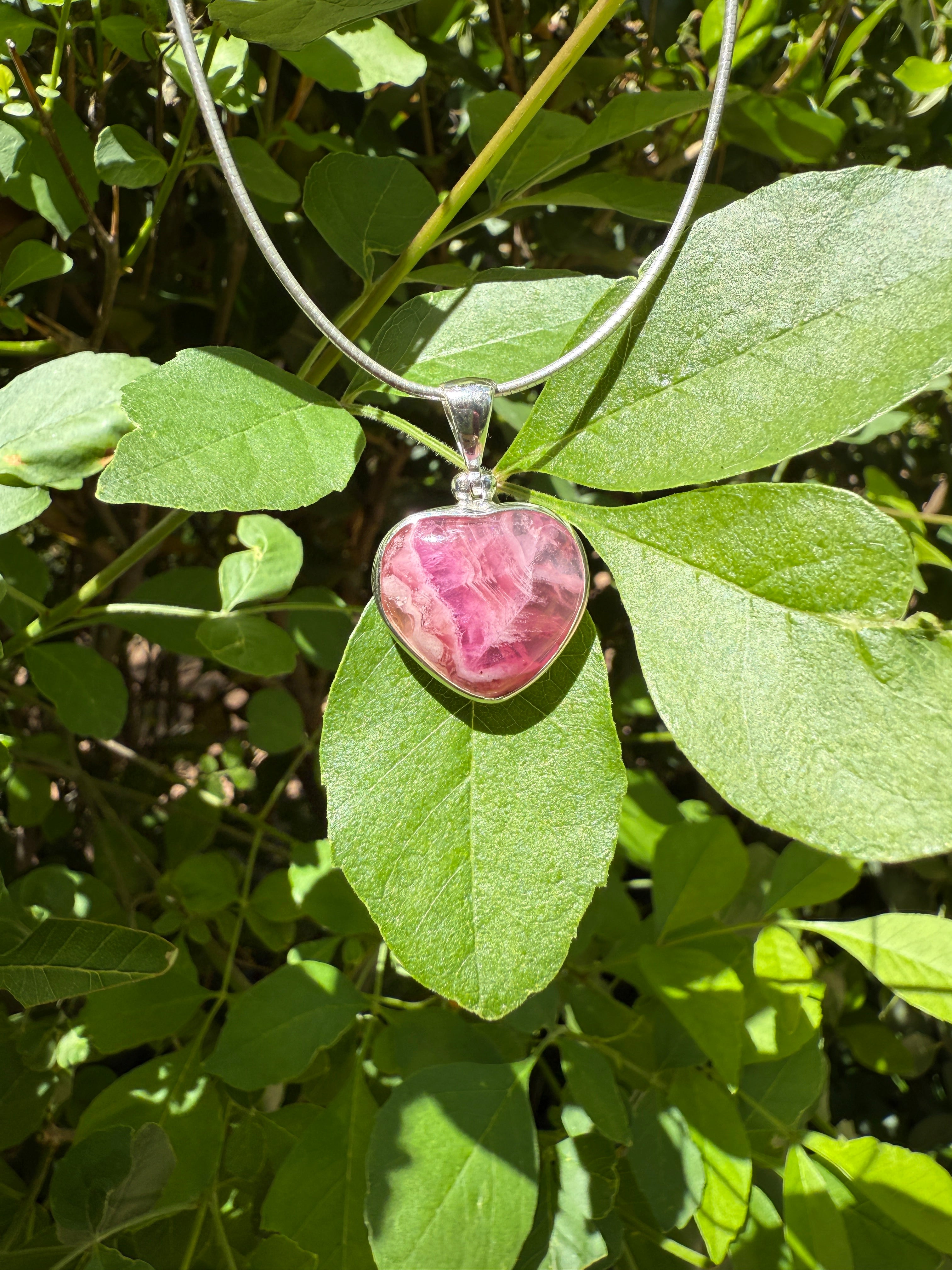 Starborn Pink Cobalto Calcite Heart Pendant in Sterling Silver