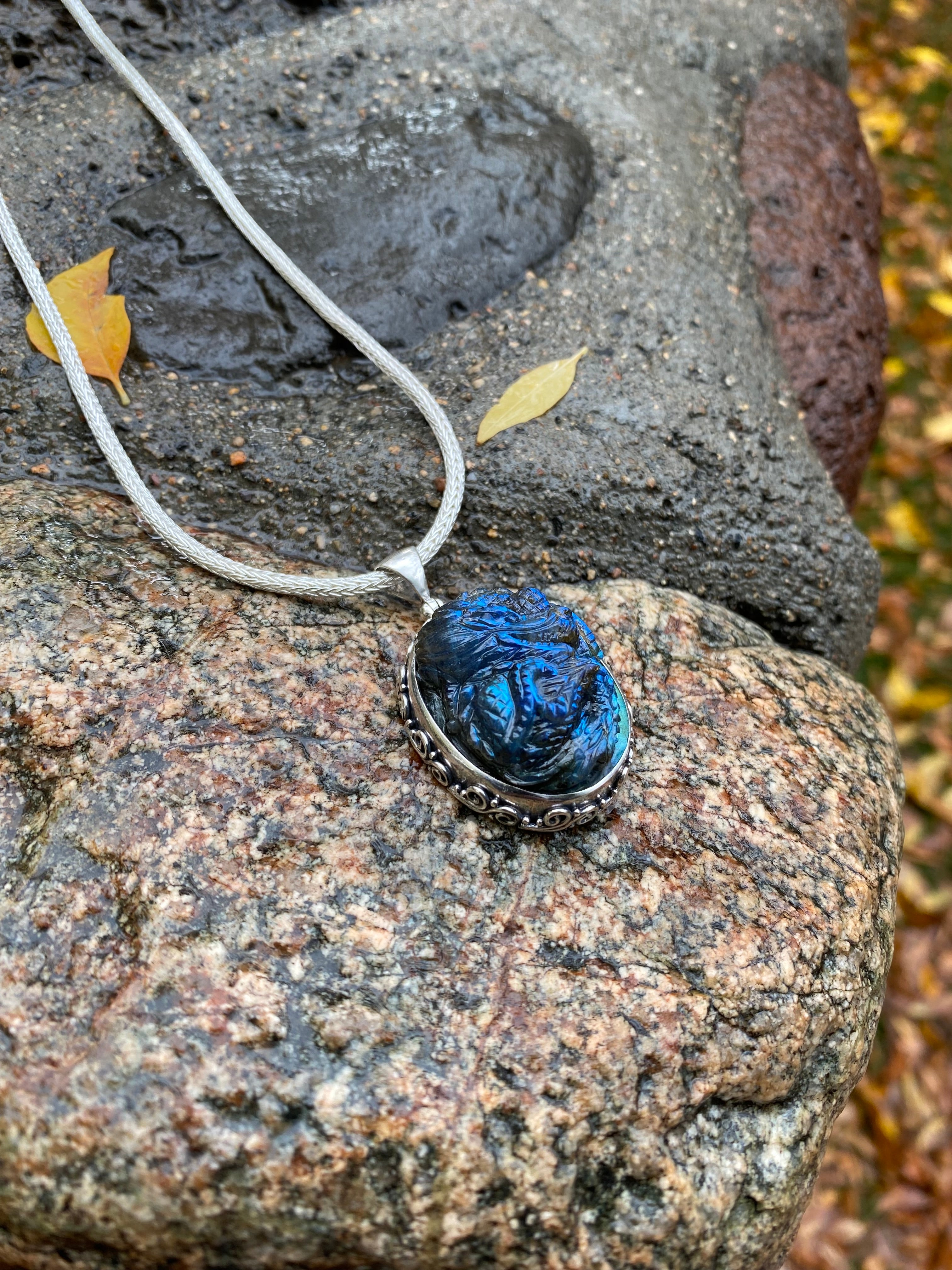 Starborn Labradorite Dragon Pendant in Sterling Silver