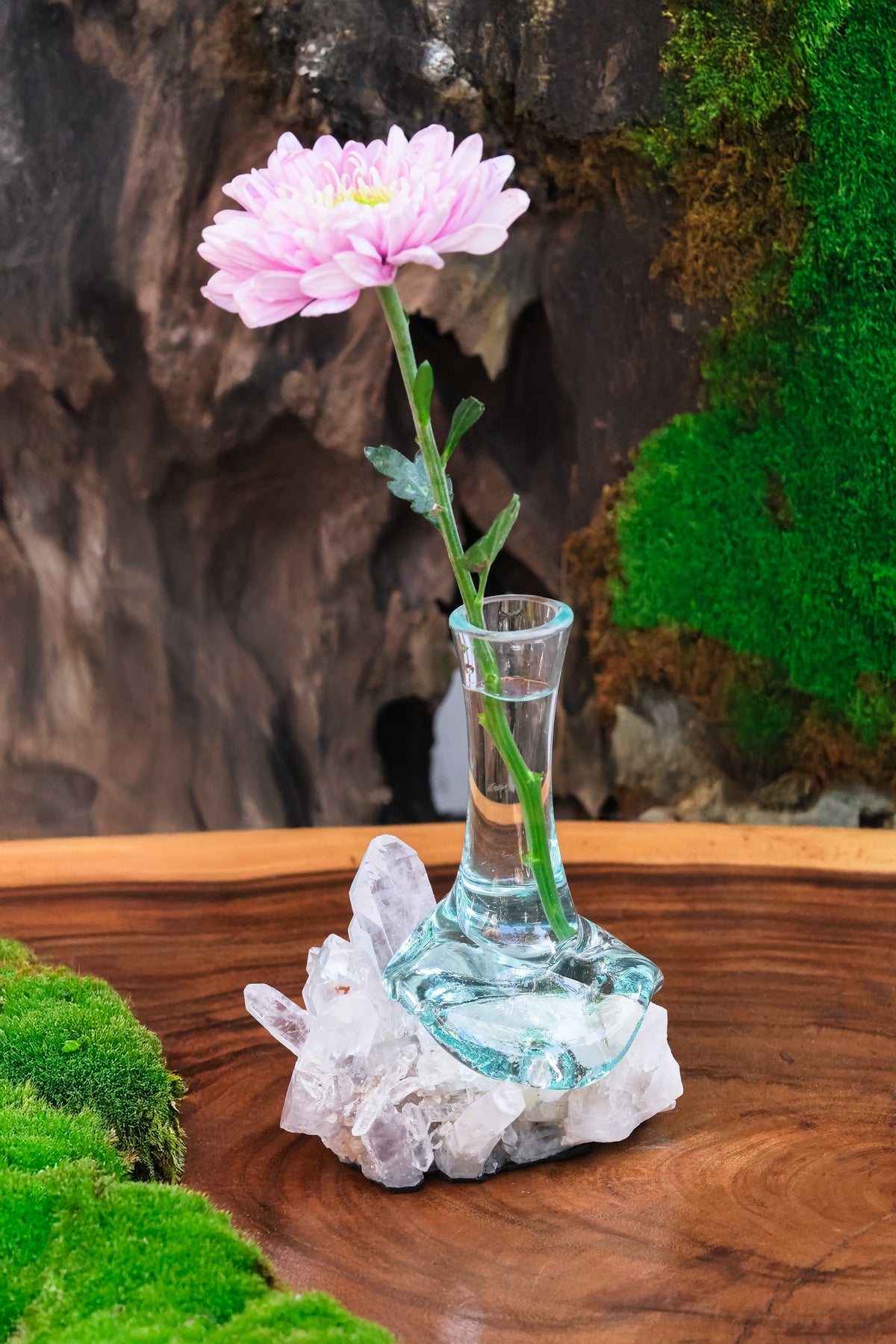 Starborn Handblown Molten Glass Vase on Brazilian Quartz
