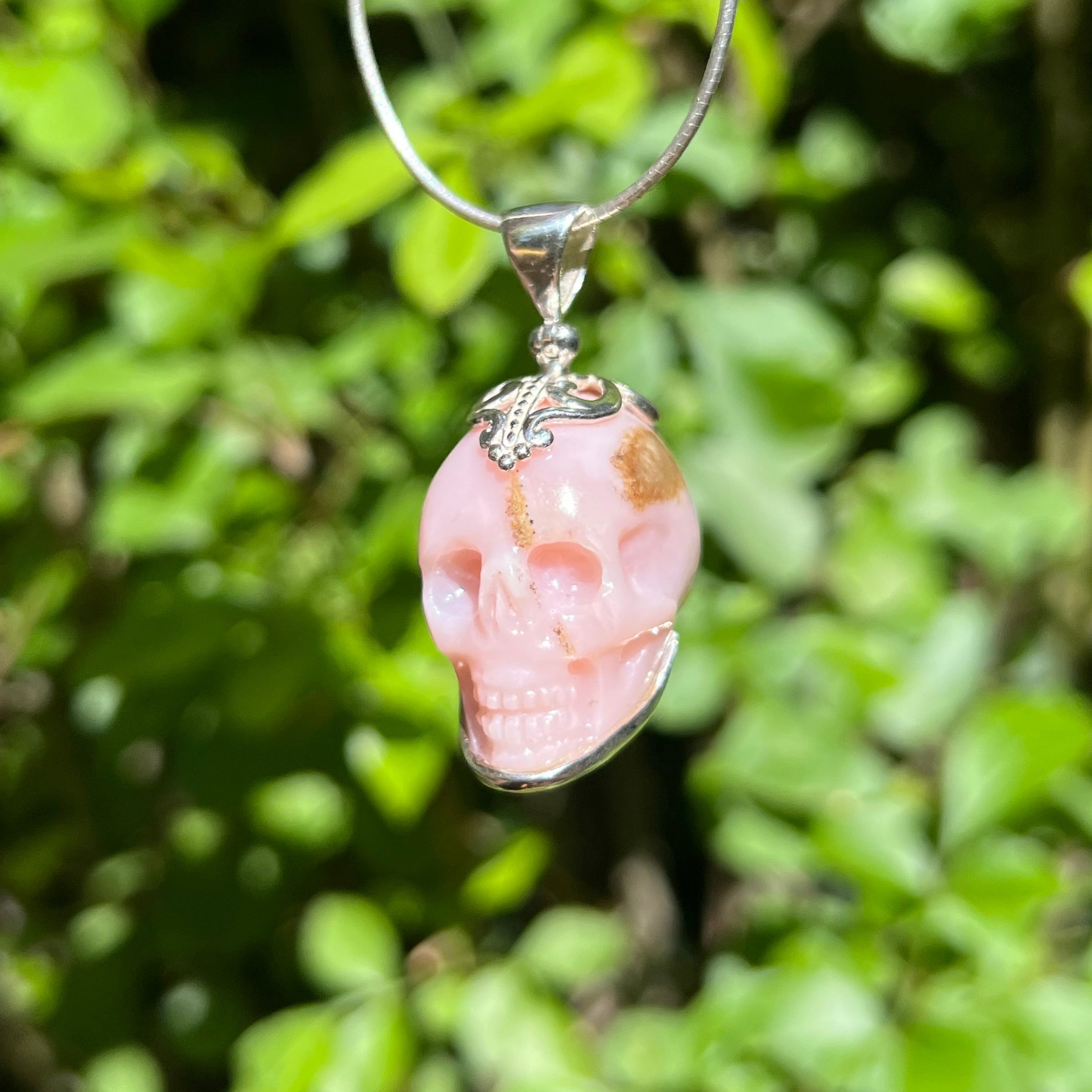 Starborn Pink Opal Skull Pendant in Sterling Silver