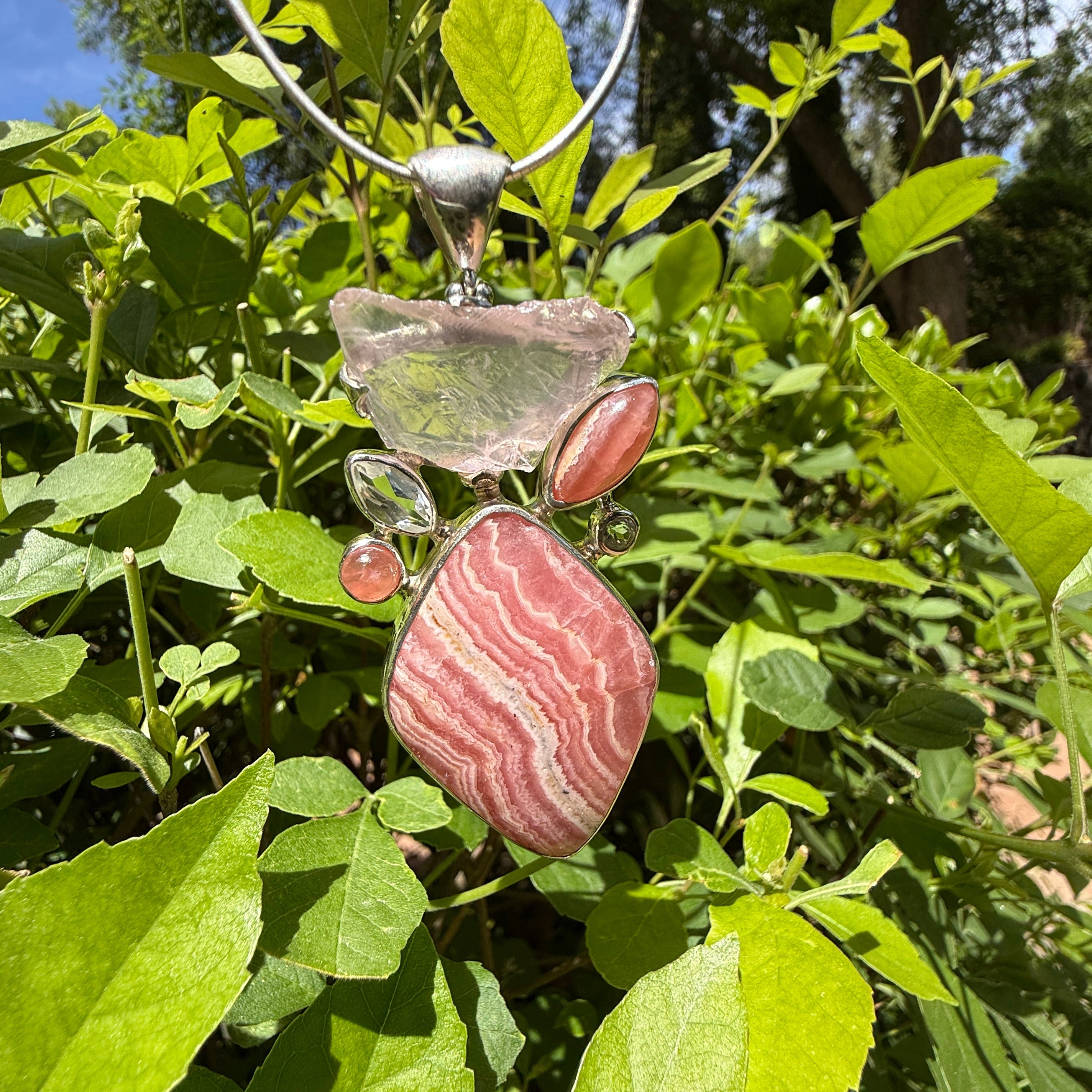 Starborn Rhodochrosite Multistone Pendant in Sterling Silver
