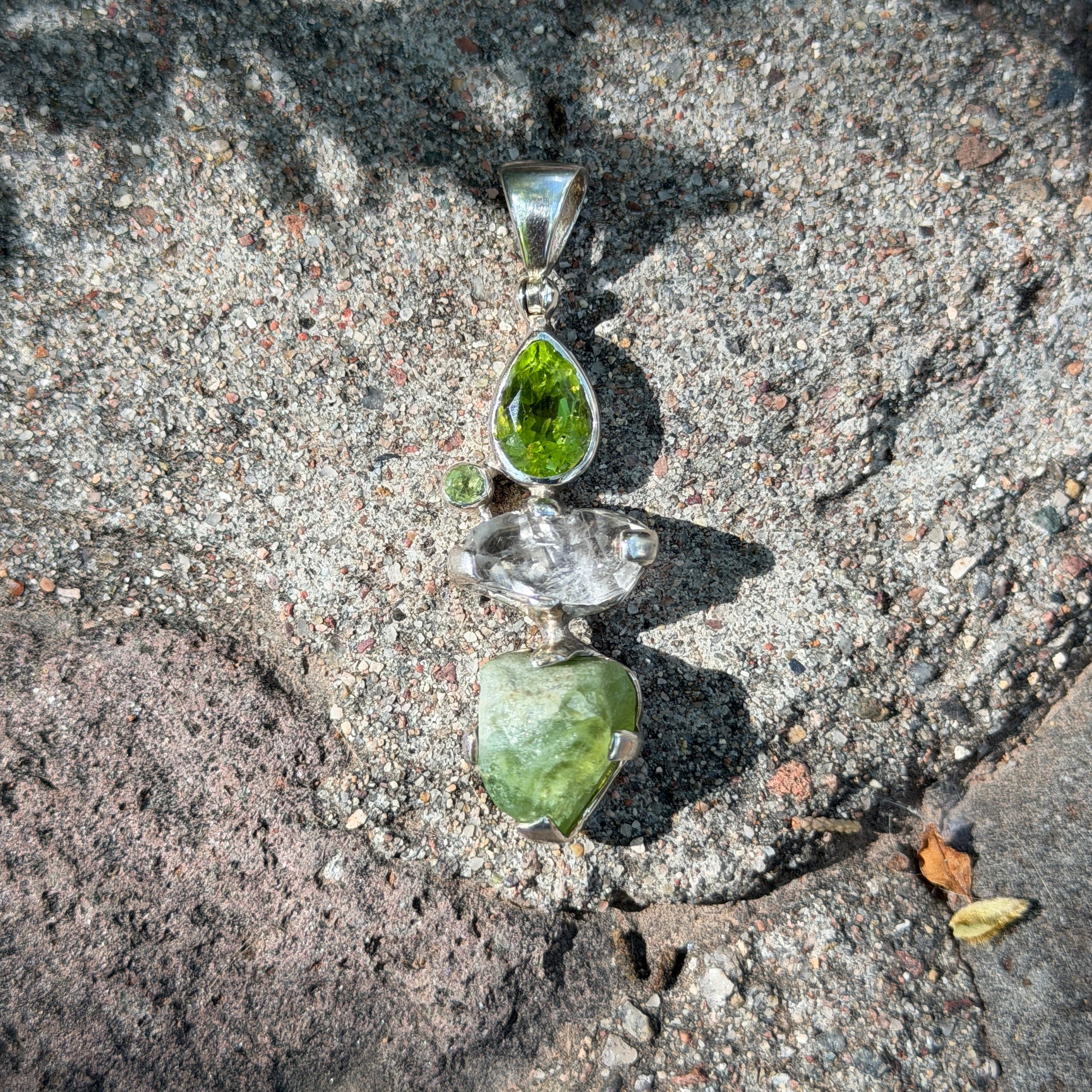 Starborn Peridot + Herkimer Diamond Pendant in Sterling Silver