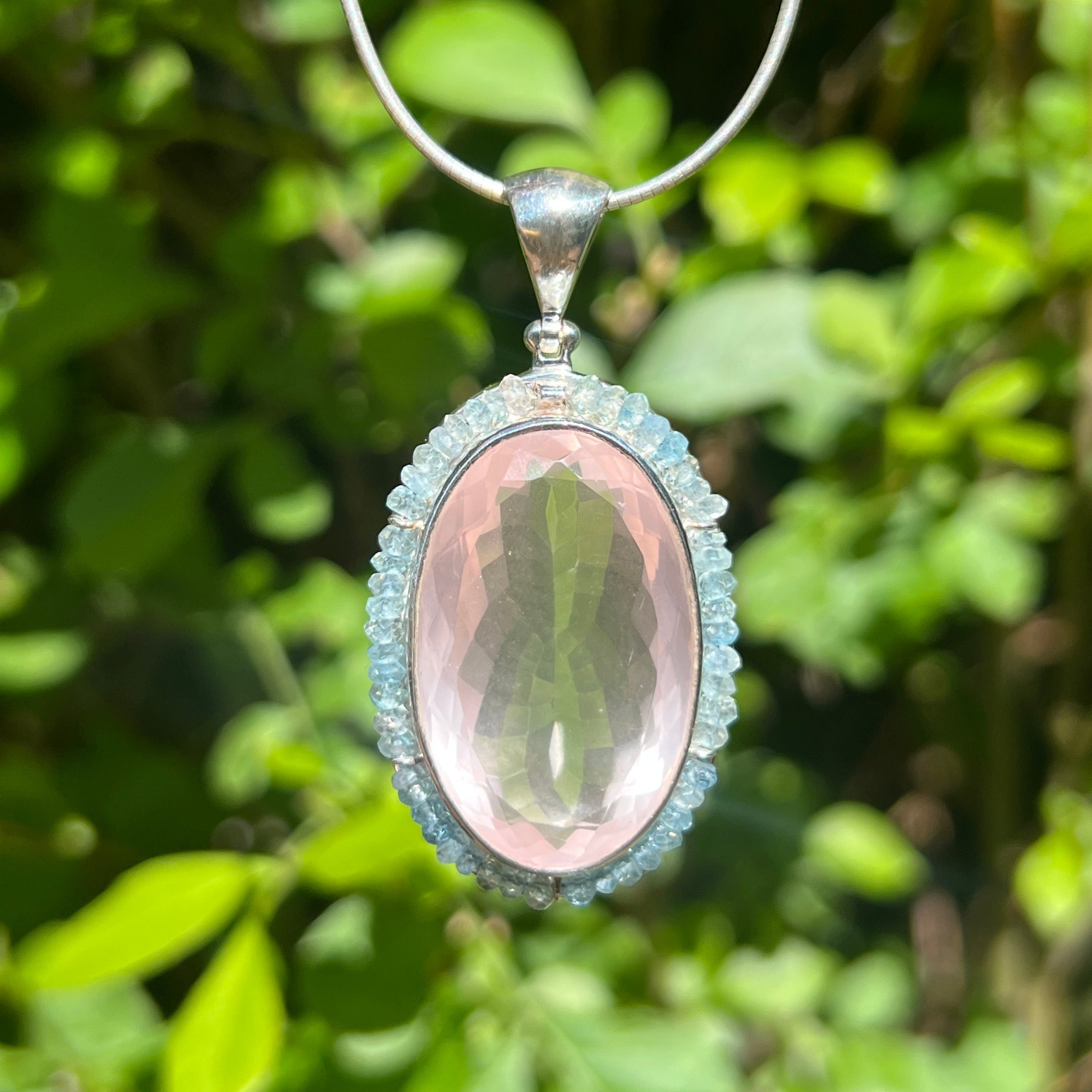 Starborn Rose Quartz Pendant with Aquamarine in Sterling Silver