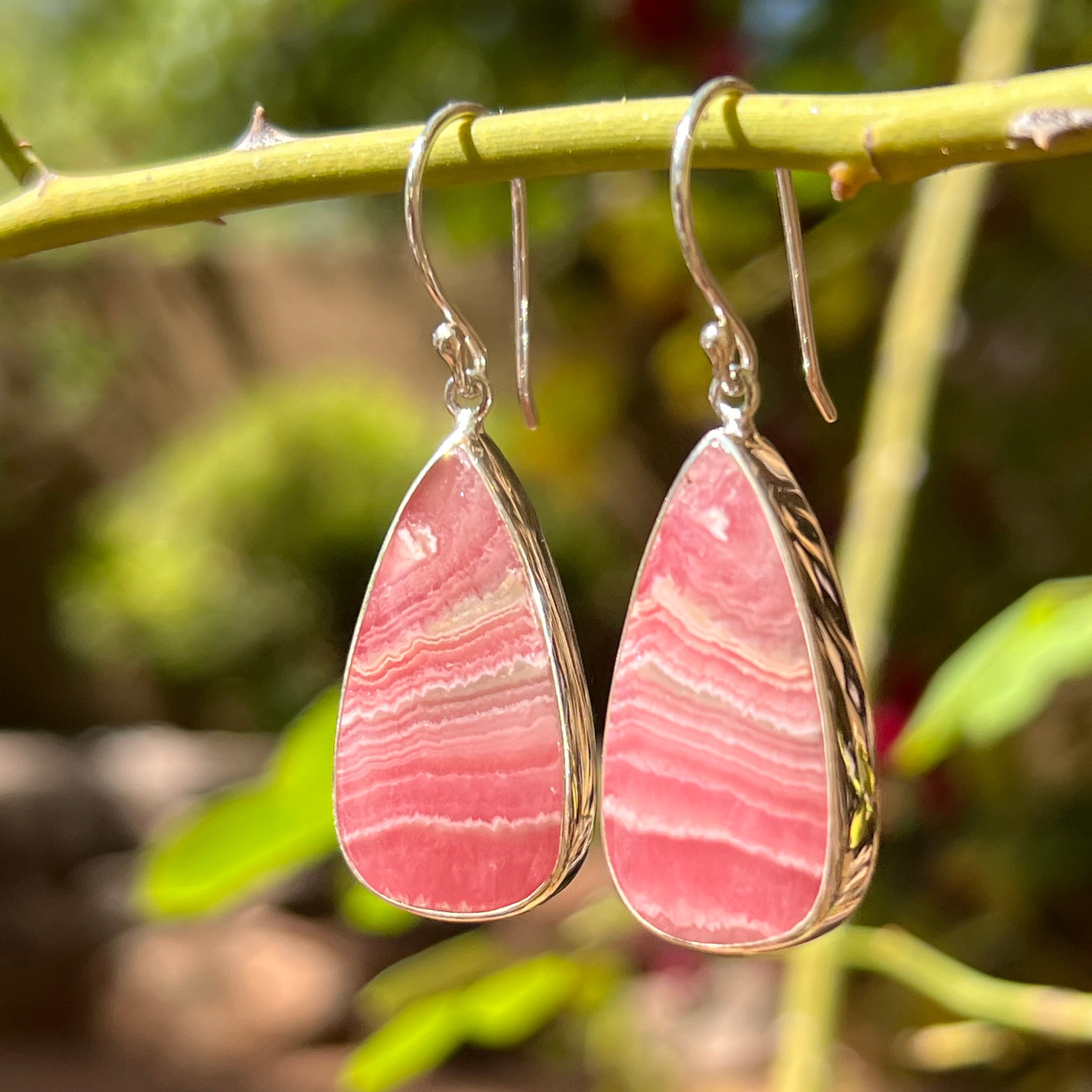 Starborn Rhodochrosite Dangle Earrings in Sterling Silver