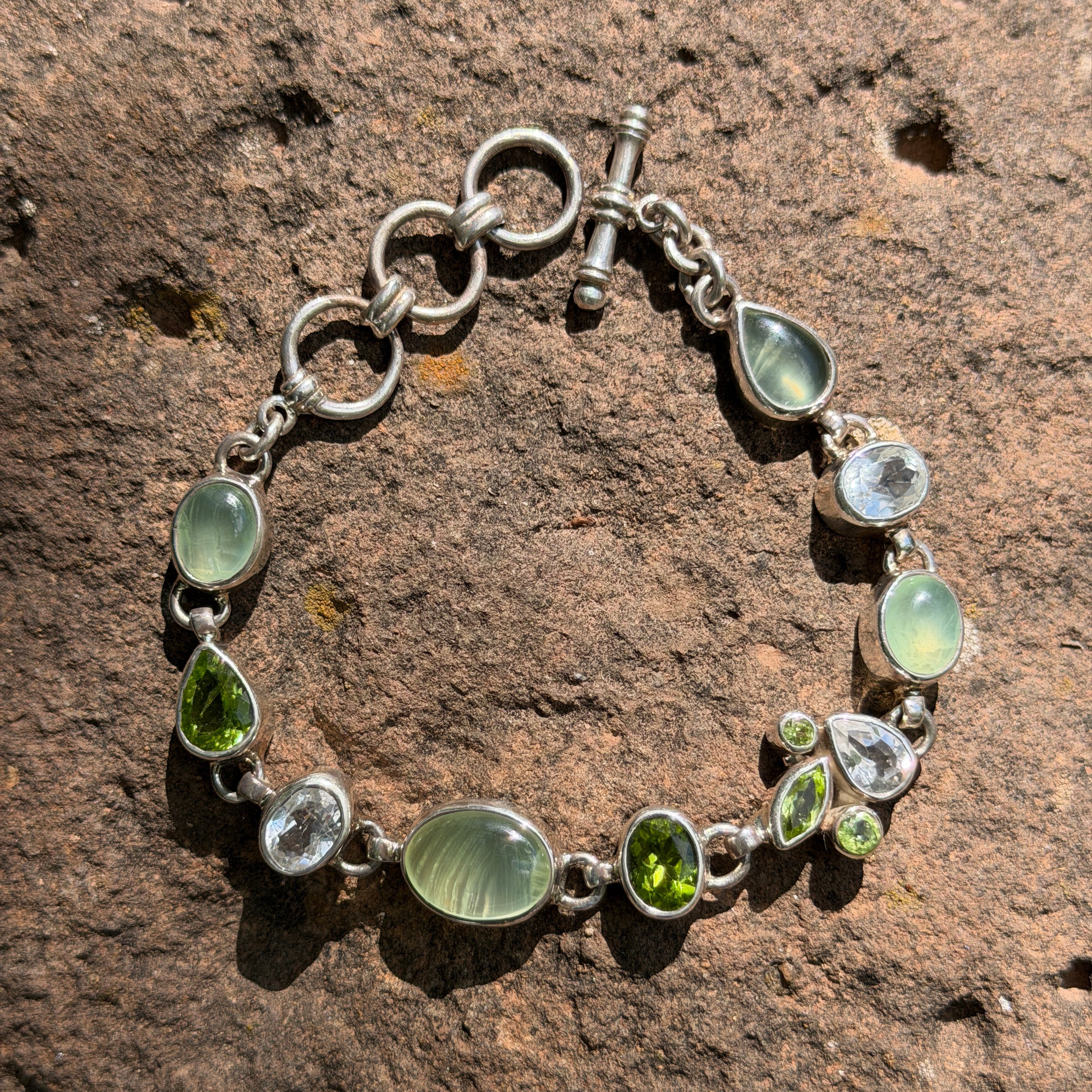Starborn Prehnite + Peridot Bracelet in Sterling Silver
