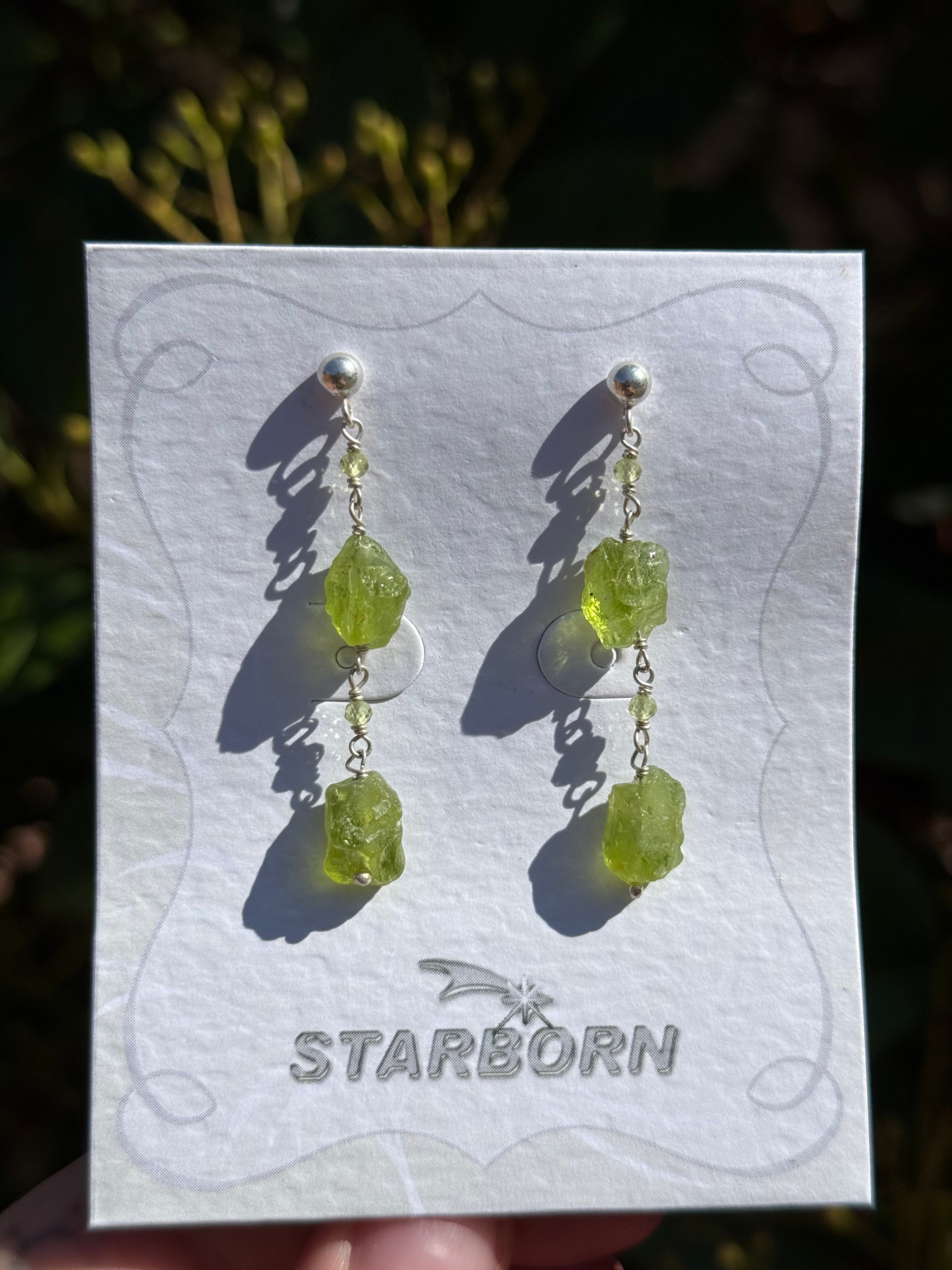 Starborn Peridot Post Dangle Earrings in Sterling Silver