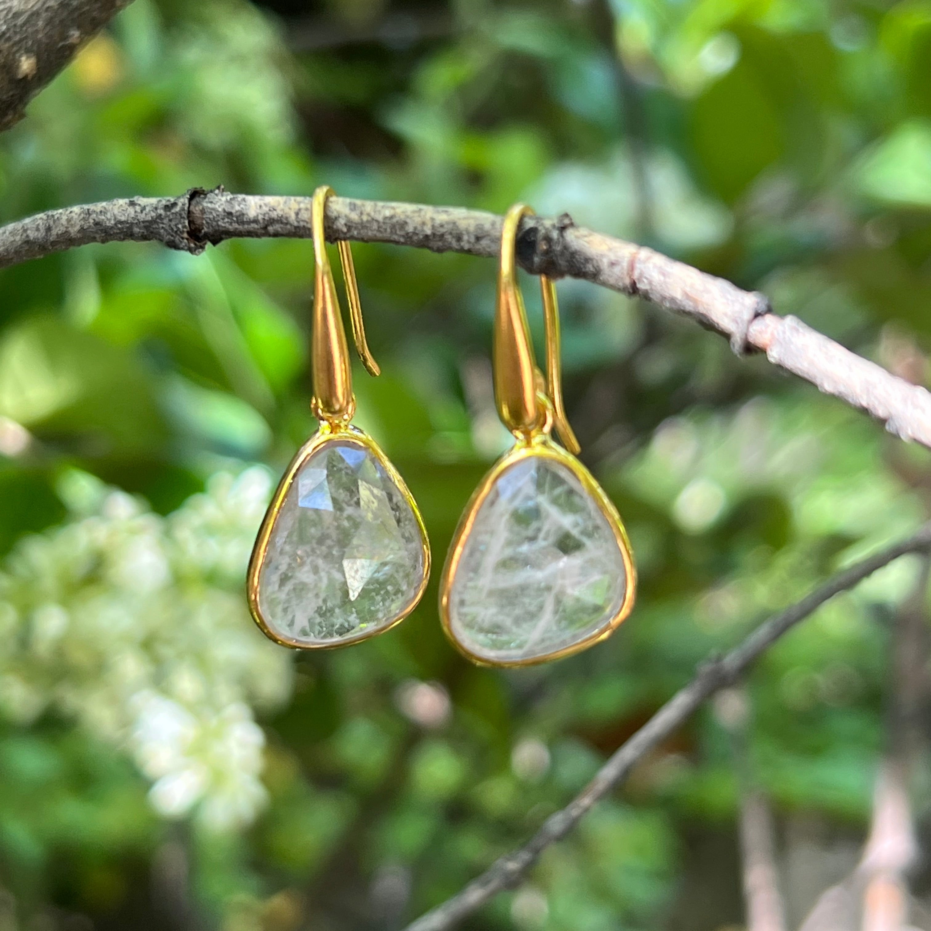 Starborn Morganite Dangle Earrings in Gold Micron Plated Sterling Silver
