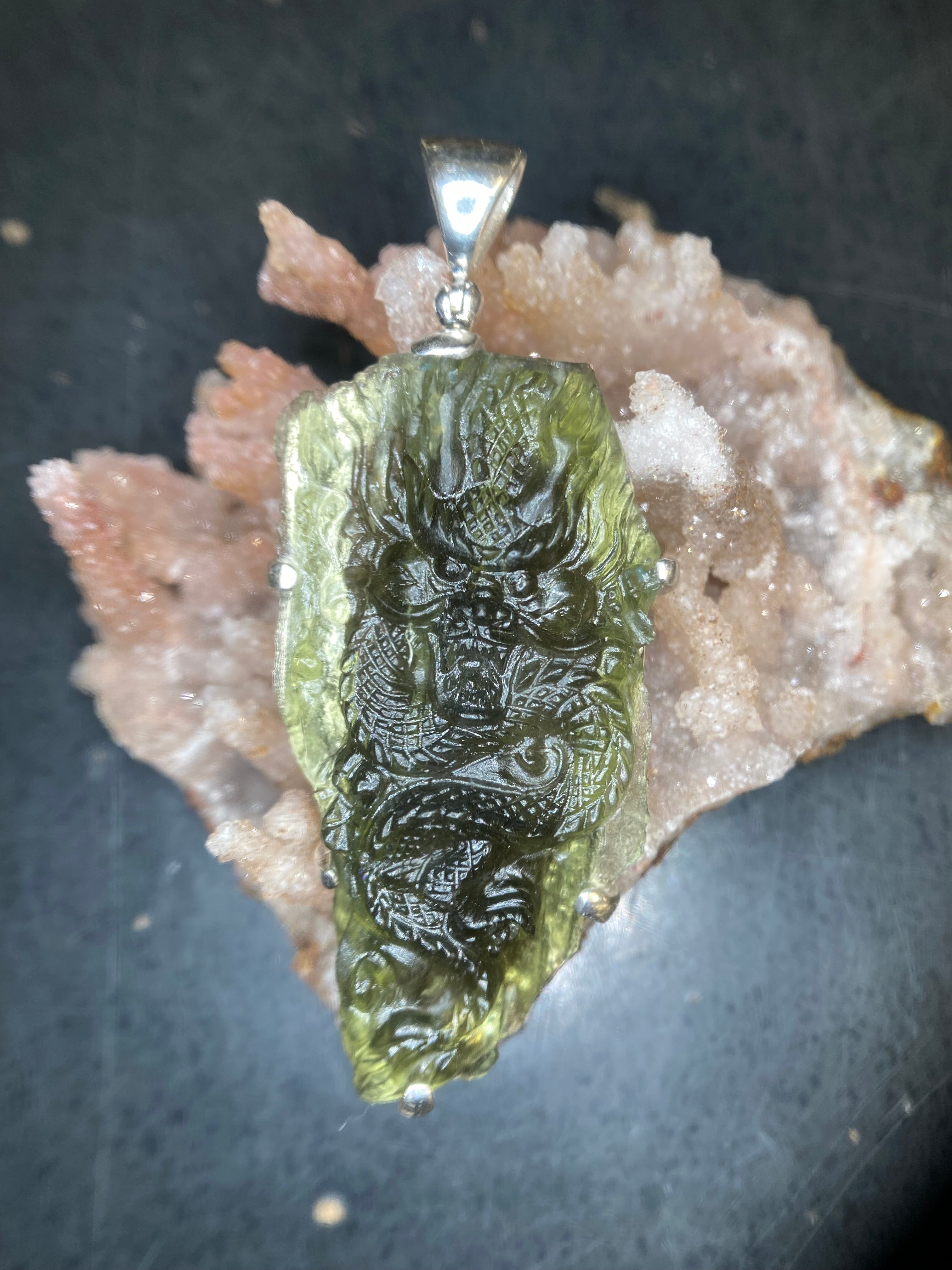 Starborn Moldavite Dragon Pendant in Sterling Silver