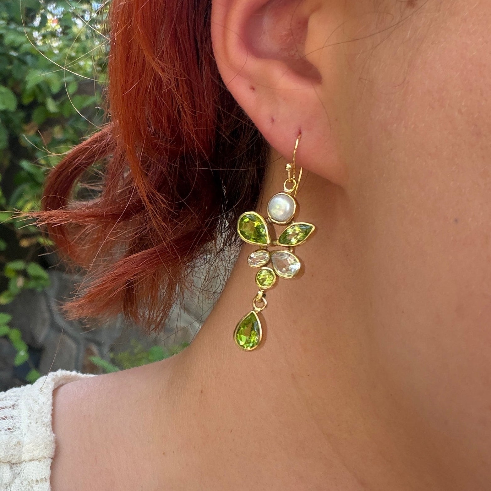 Starborn Peridot Dangle Earrings in Nordic Gold