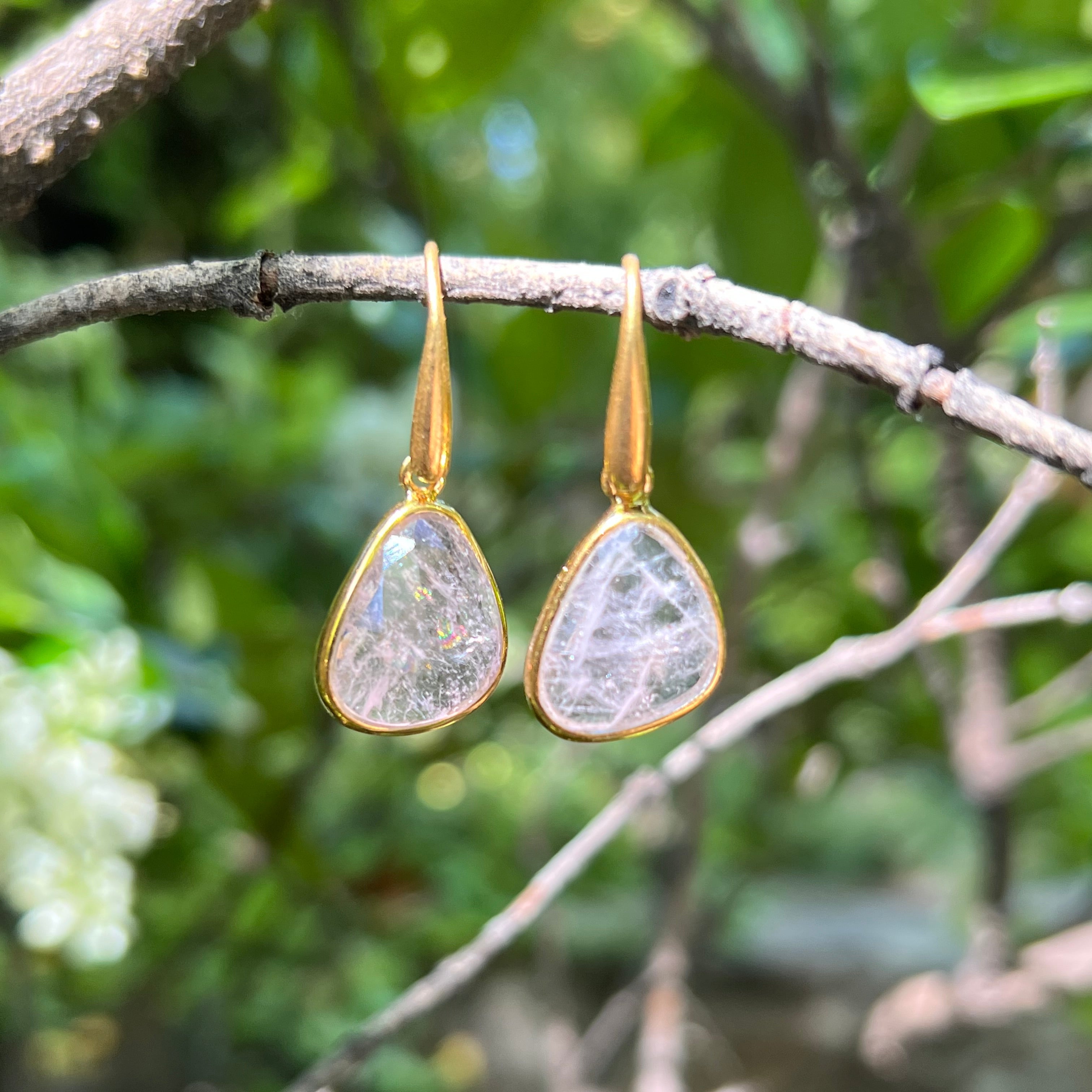 Starborn Morganite Dangle Earrings in Gold Micron Plated Sterling Silver