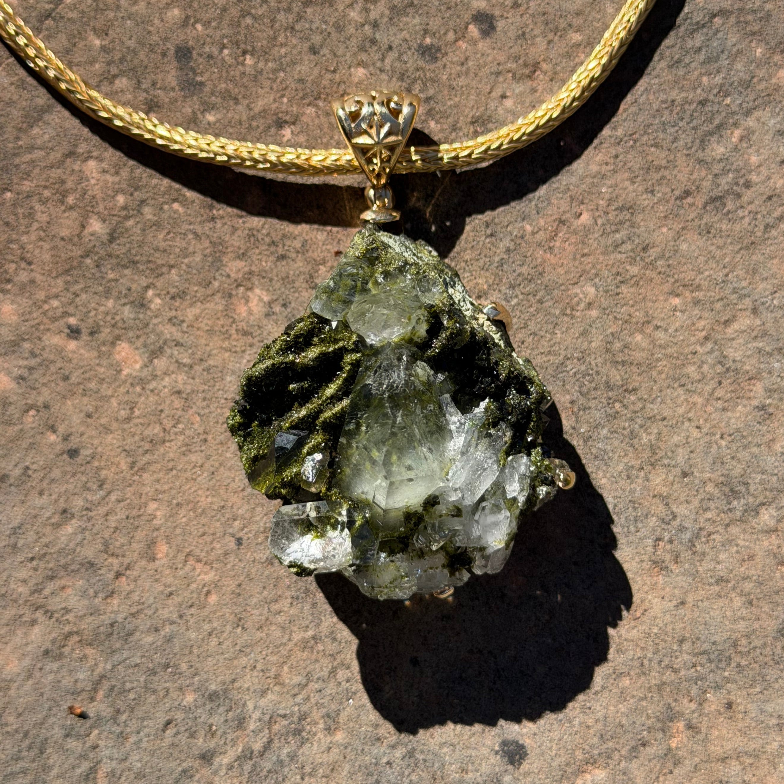 Starborn Fairy Forest Epidote Quartz Pendant in Nordic Gold