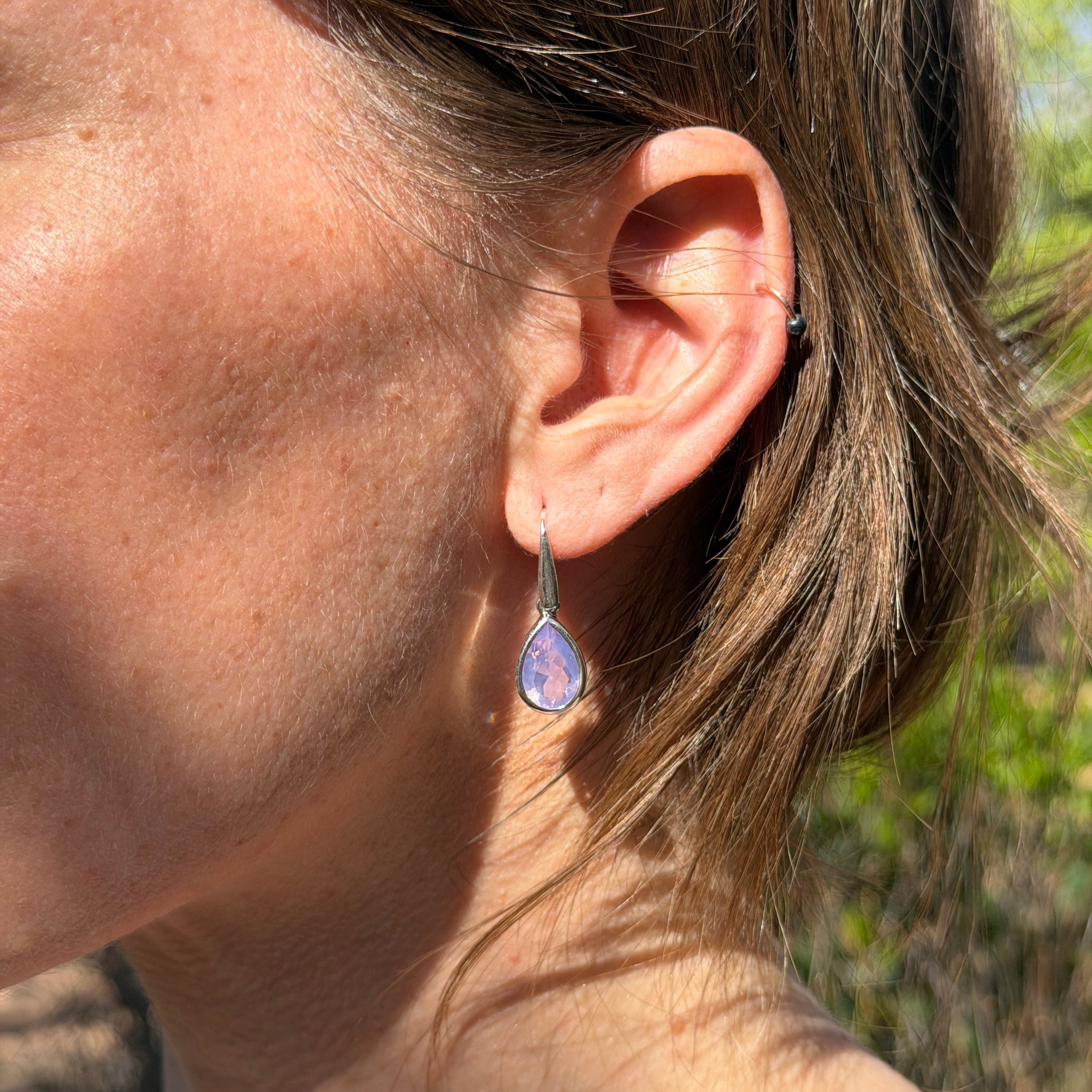 Starborn Faceted Moon Quartz Dangle Earrings in Sterling Silver