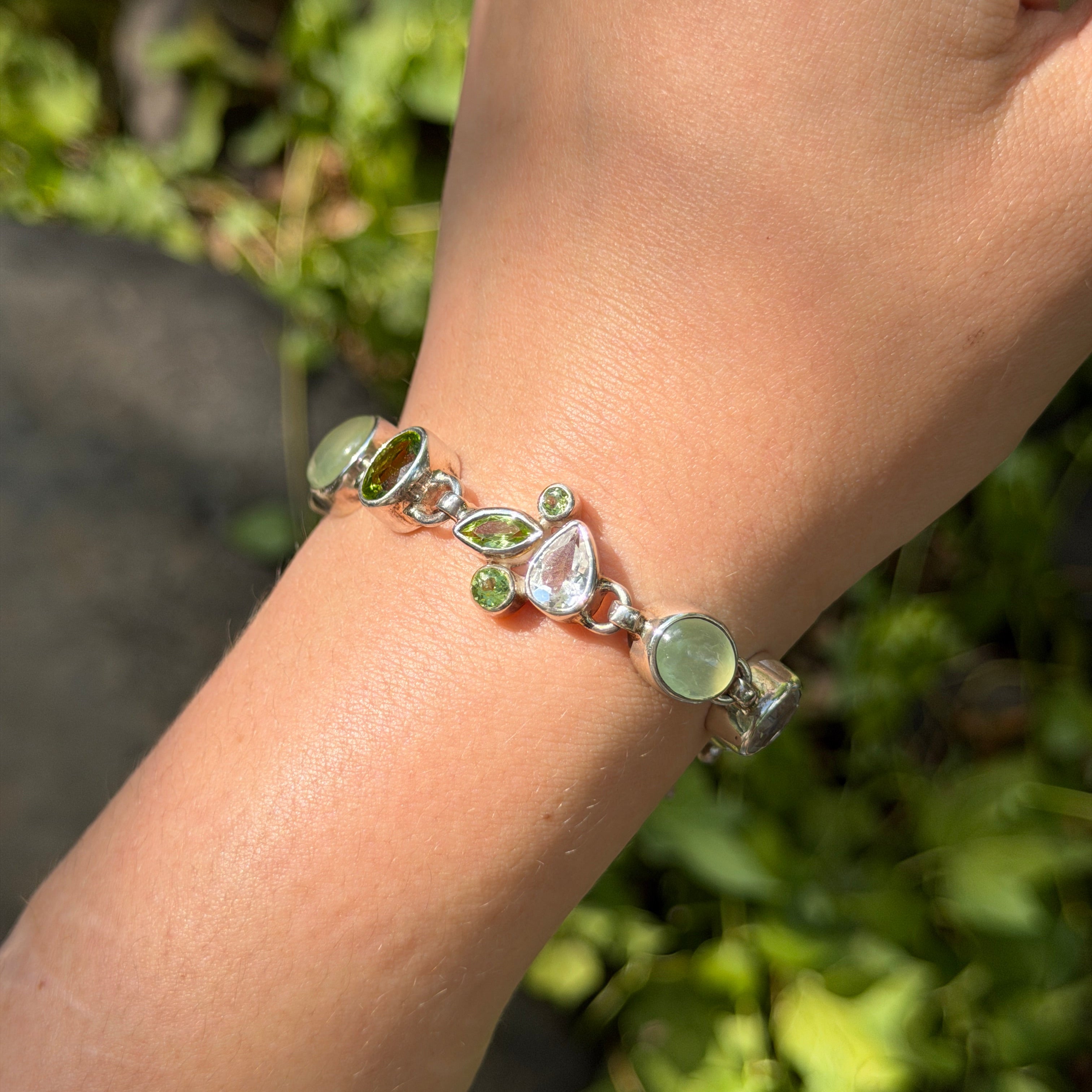 Starborn Prehnite + Peridot Bracelet in Sterling Silver