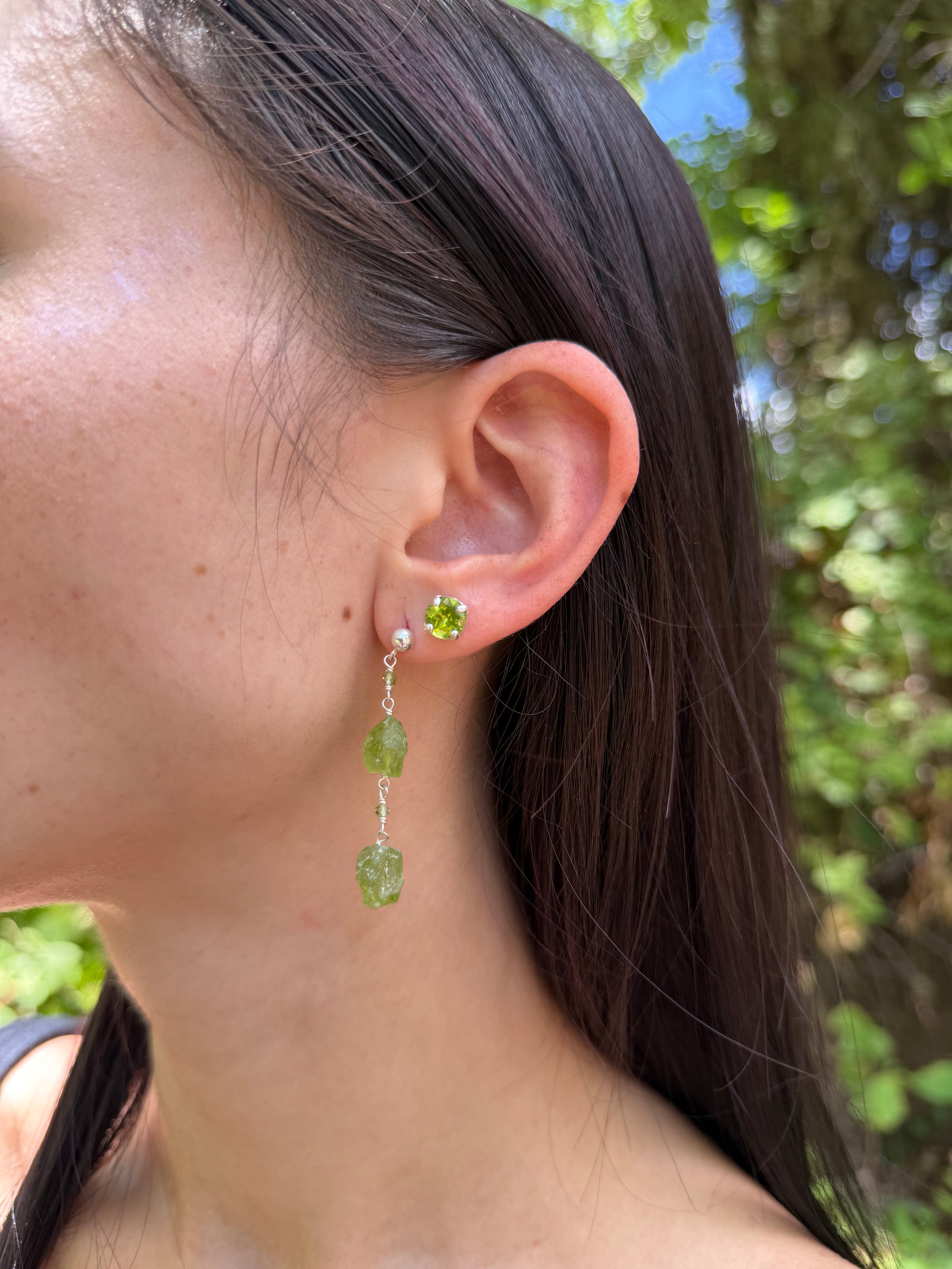 Starborn Peridot Post Dangle Earrings in Sterling Silver