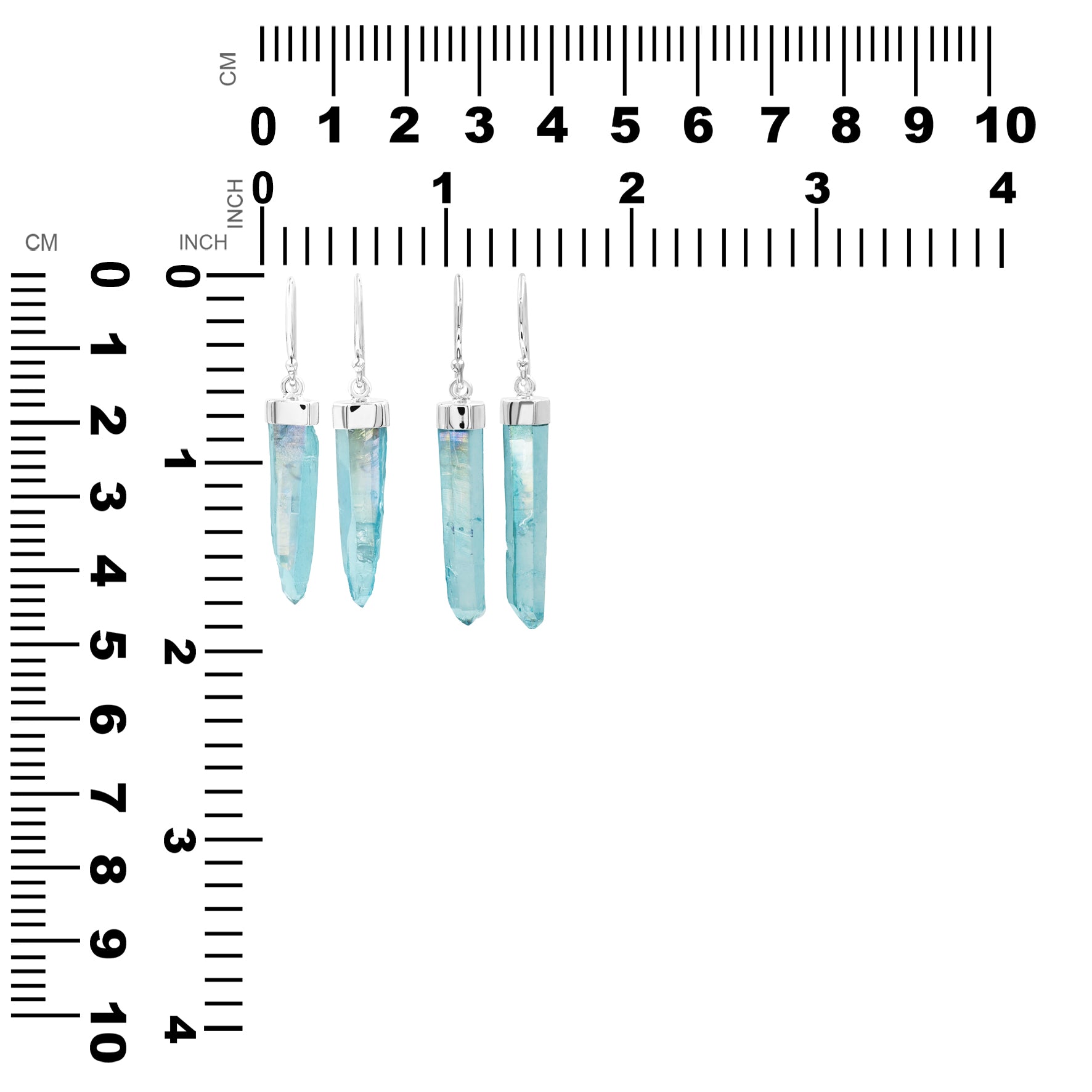 Starborn Aqua Aura Quartz Crystal Point Sterling Silver Drop Earrings