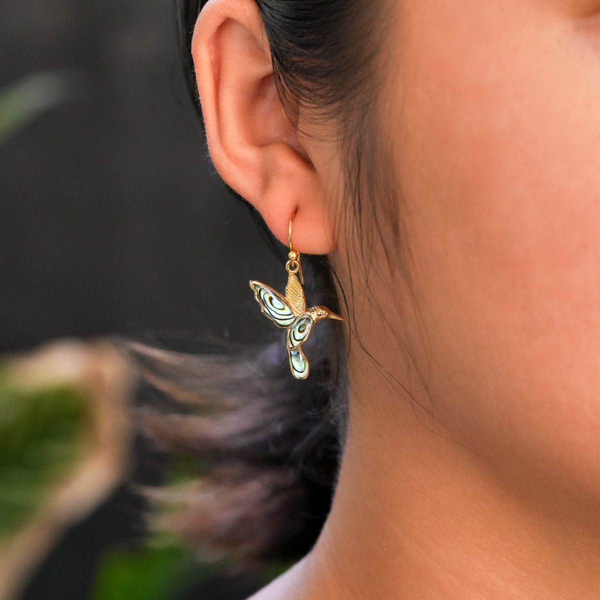 Starborn Abalone Shell Hummingbird Earrings in Sterling Silver
