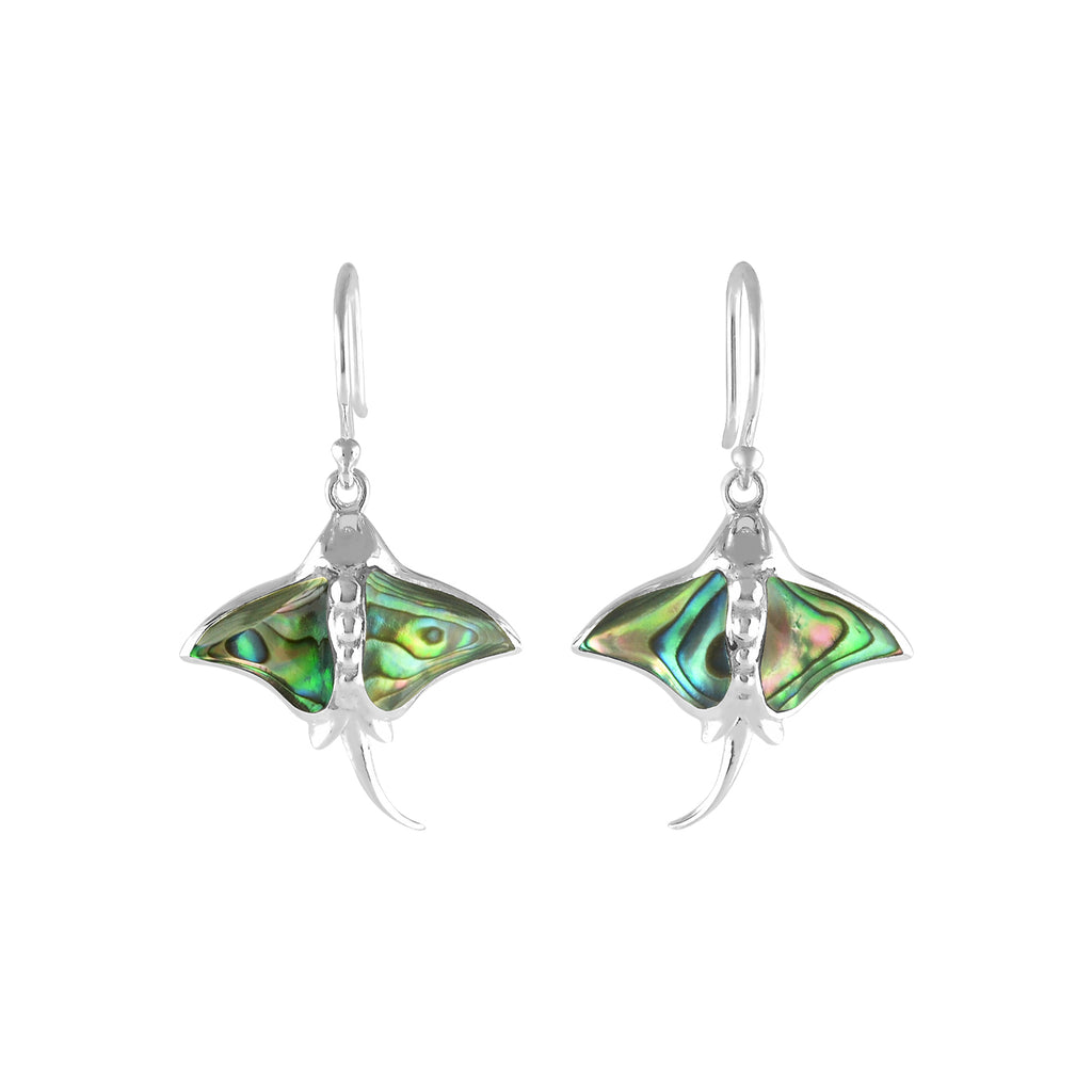 Starborn Abalone Shell Manta Ray Earrings in Sterling Silver