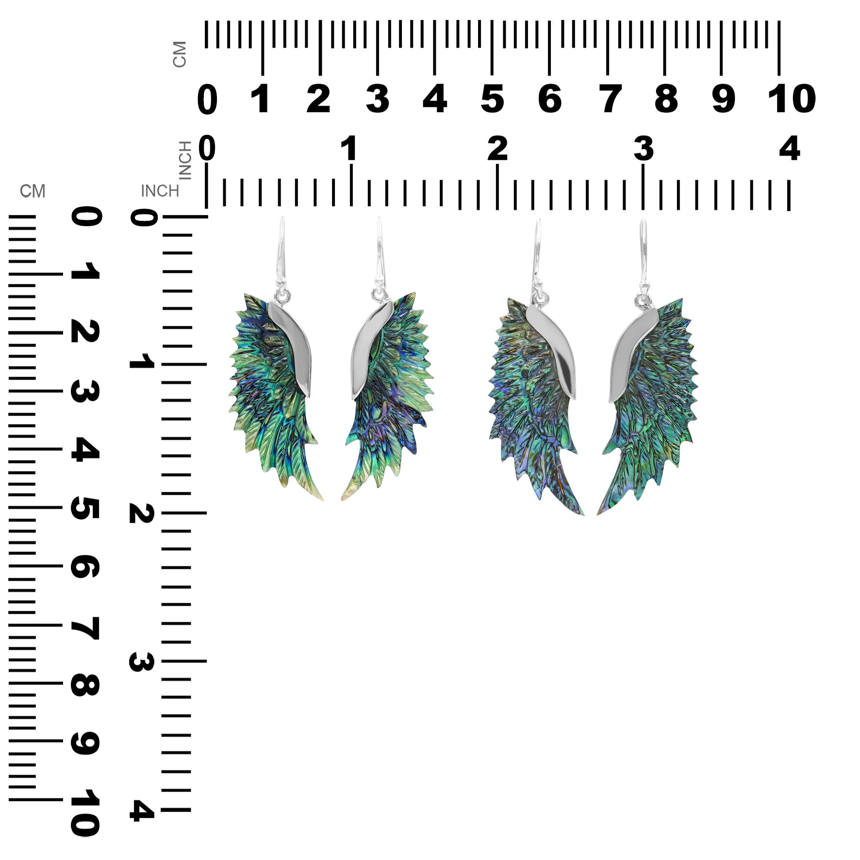 Starborn Carved Wing Abalone Shell Dangle Earrings in Fine Sterling Silver