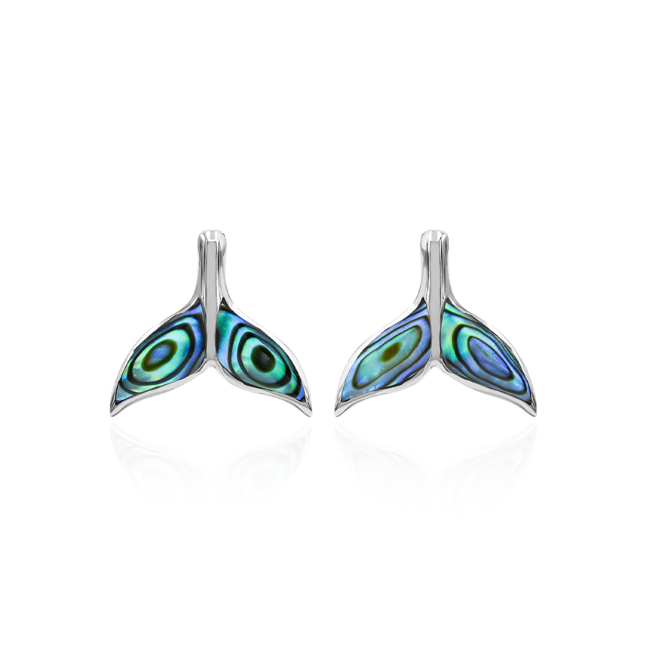 Starborn Whale Tail Gemstone Inlay Post Earrings in Sterling Silver - Extra Small