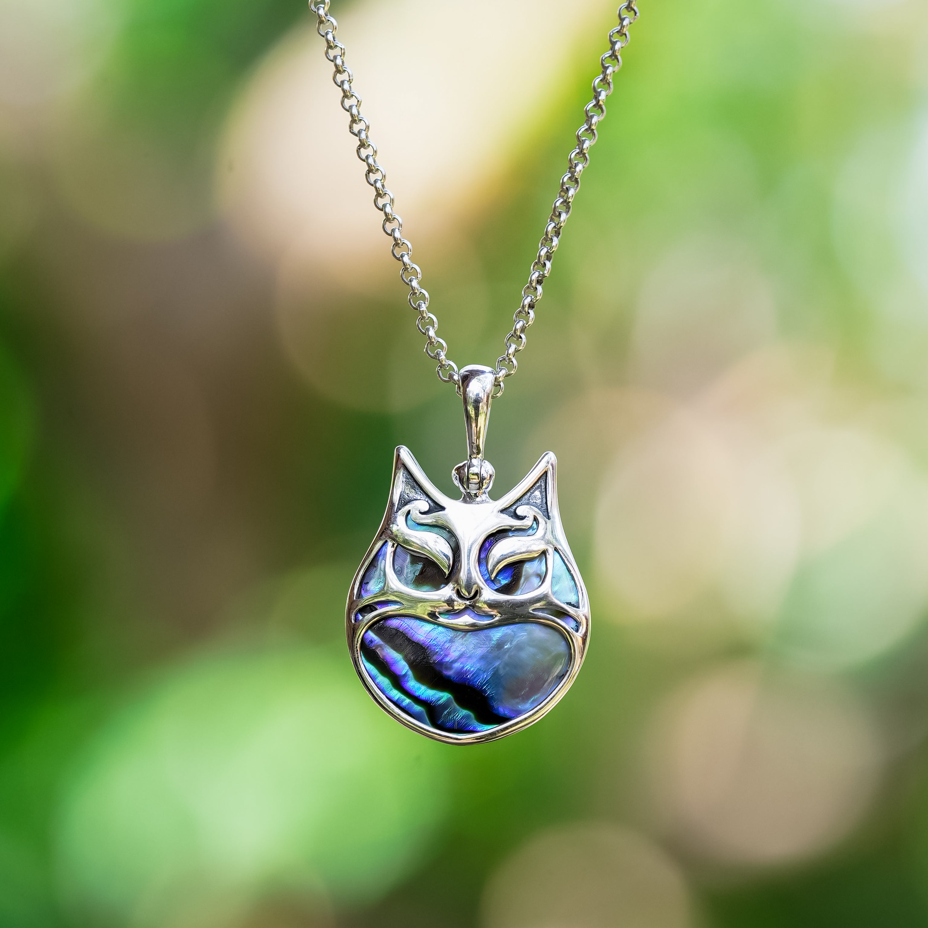 Starborn Gemstones within Cat Mask Pendant in Sterling Silver
