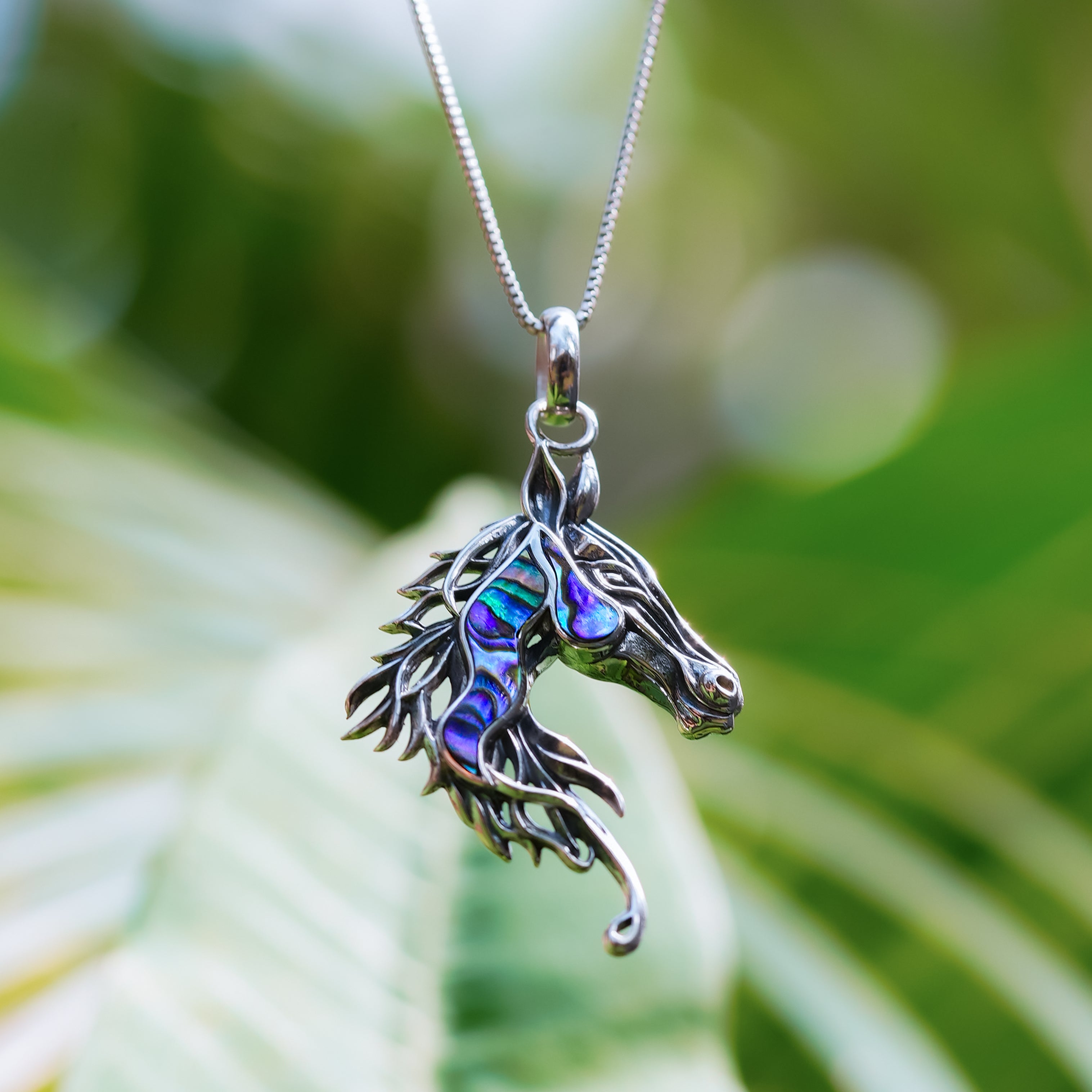 Starborn Abalone Shell Horse Head Pendant in Sterling Silver