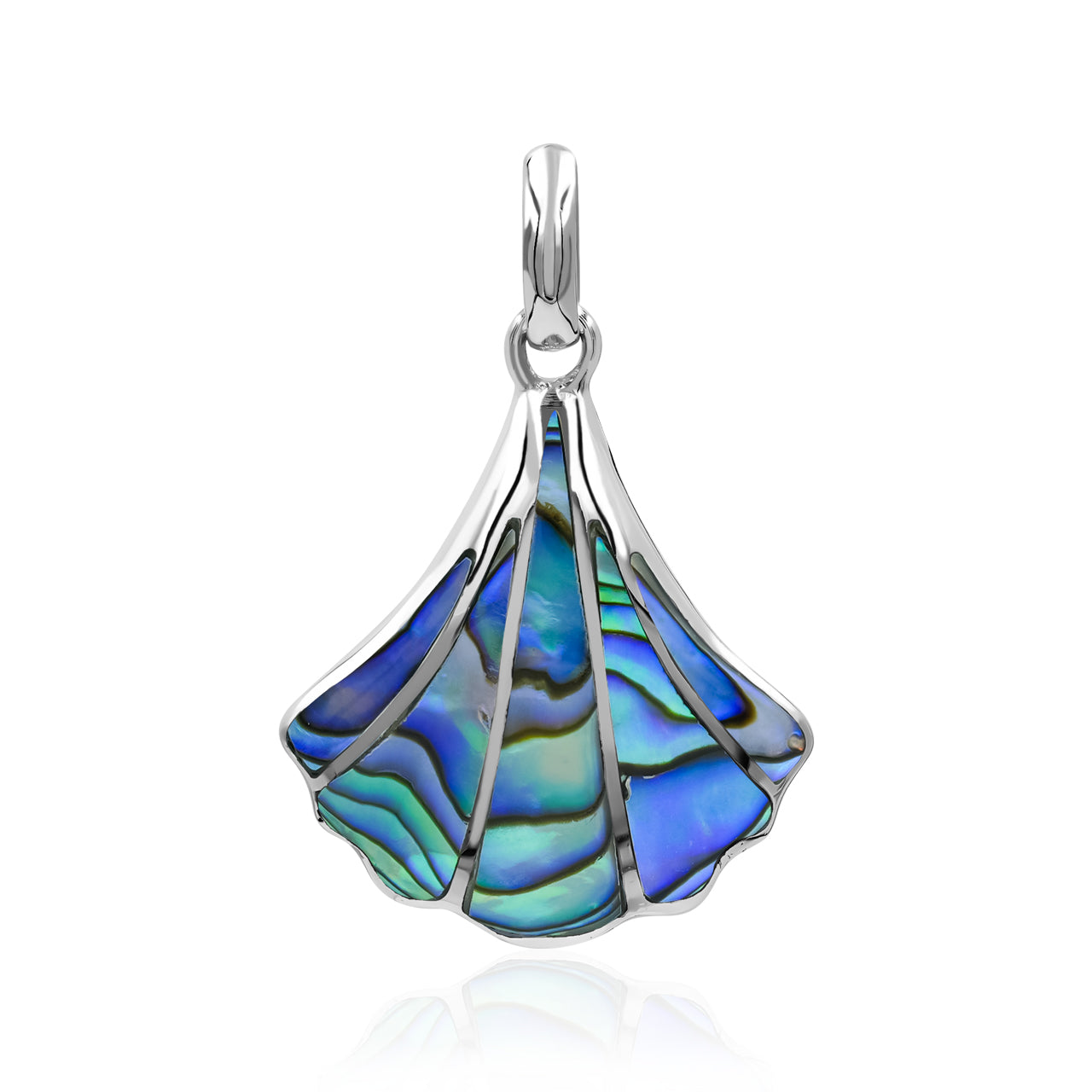 Hermoso colgante de concha de mar con incrustaciones de ammolita de Starborn en plata de ley