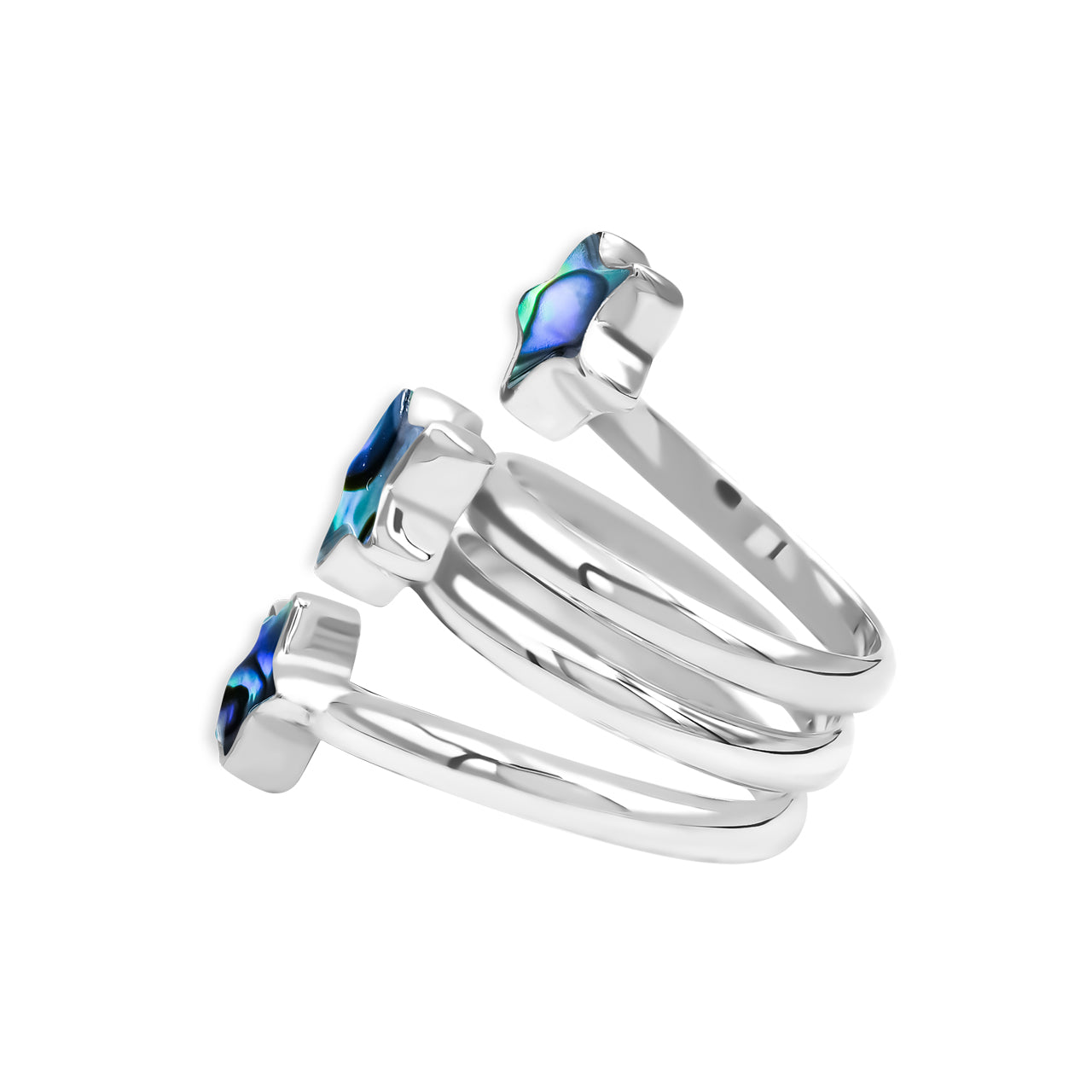 Abalone Shell 3 Stars Spiral Ring