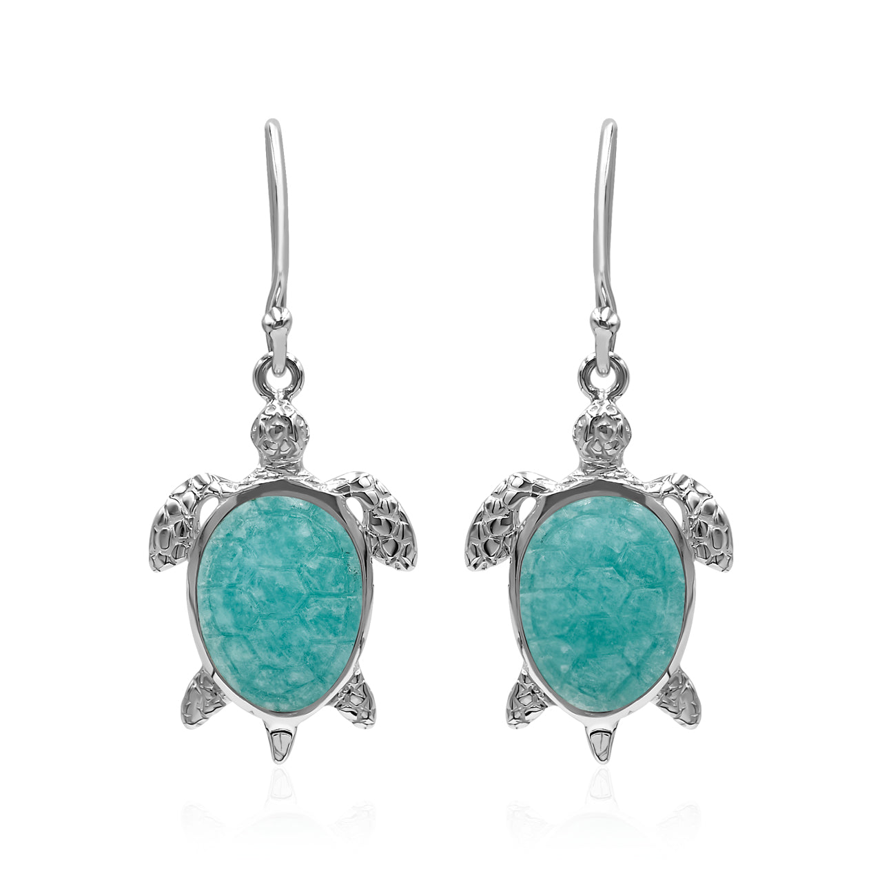 Starborn Handcarved Amazonite Turtle Earring in Sterling Silver