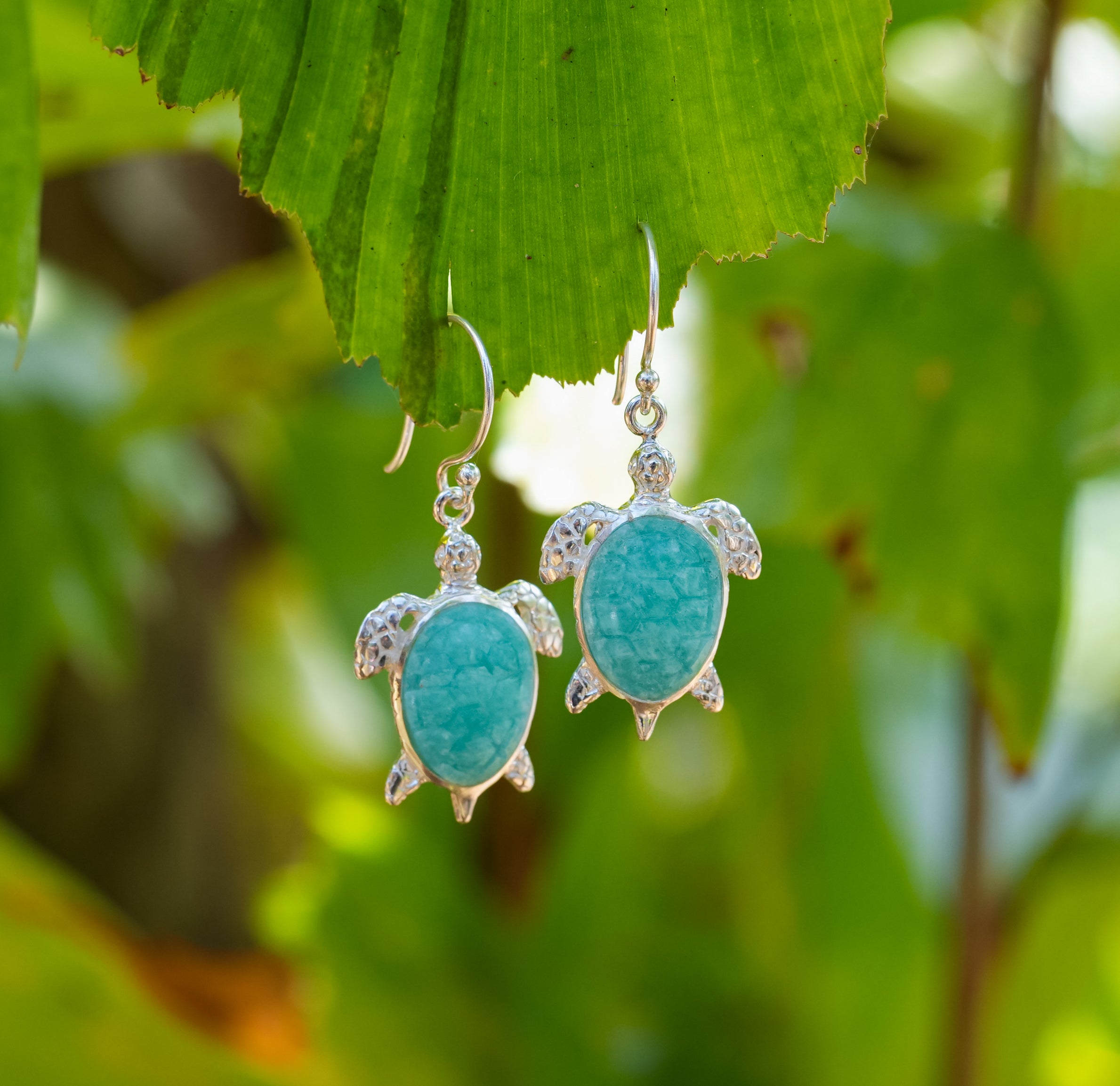 Starborn Handcarved Amazonite Turtle Earring in Sterling Silver
